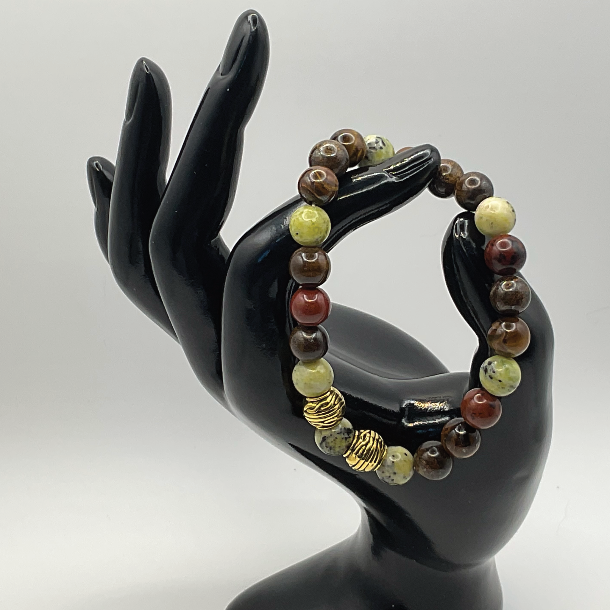 Tiger's Eye Serpentine Bracelet with Gold Tone Spacers