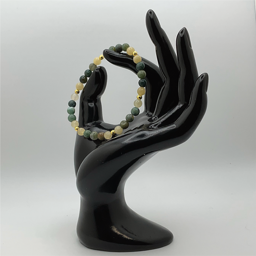 Pulsera oriental de ágata y jadeíta con separadores de oro