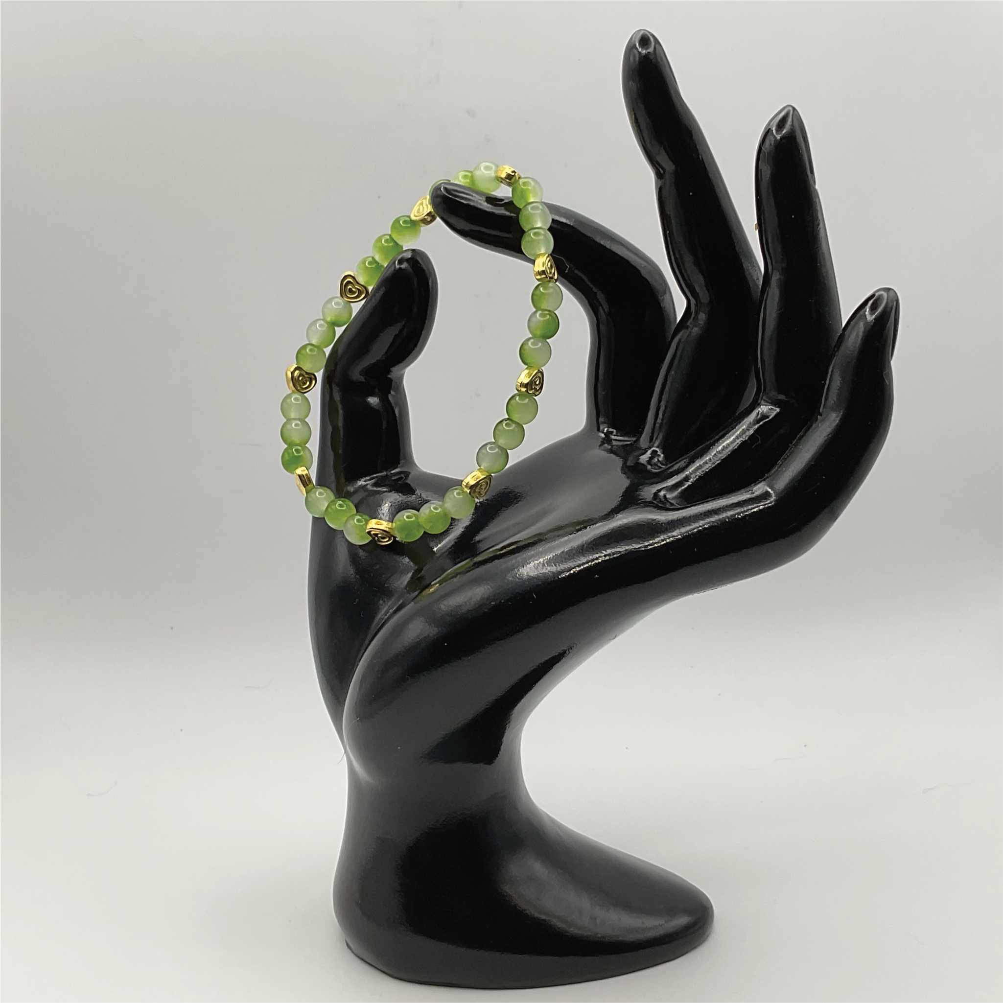Cloudy Green Glass Bracelet with Gold Spacers