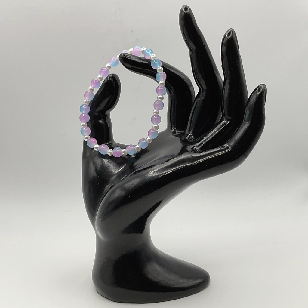 Pink Light Blue Glass Bracelet with Pearl Spacers