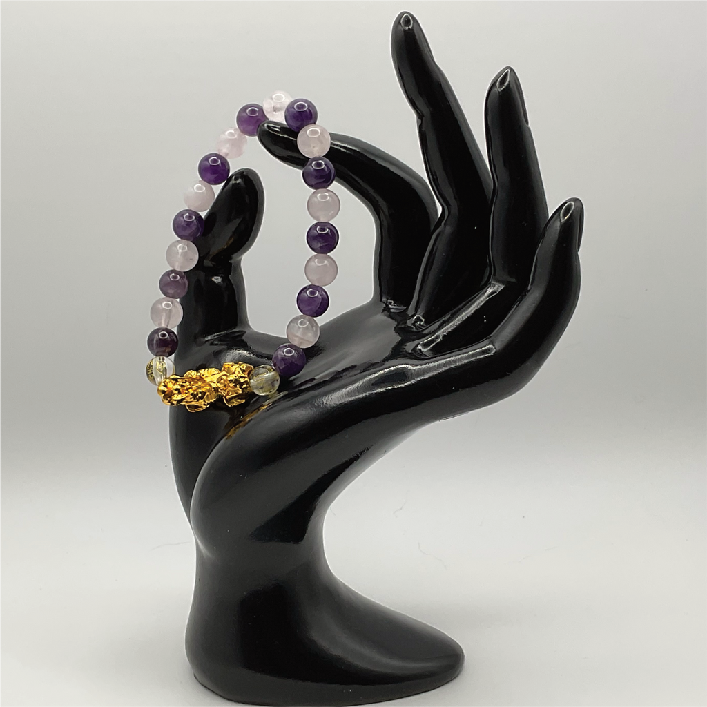 Amethyst Milky Quartz Clear Pixiu Dragon Charm Bracelet