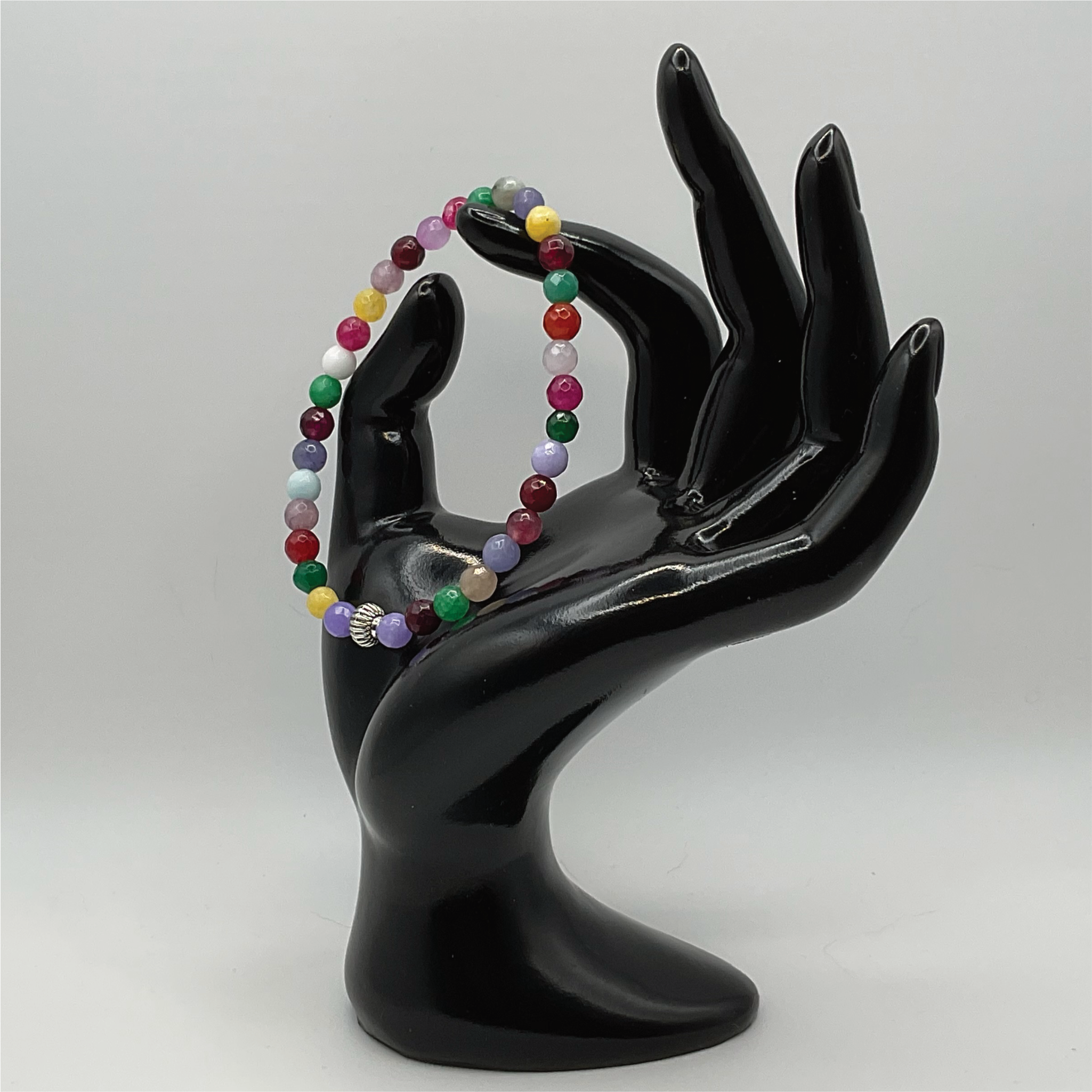 Multicolored Dragon Vein Agate Bracelet with Silver Barrel Spacer