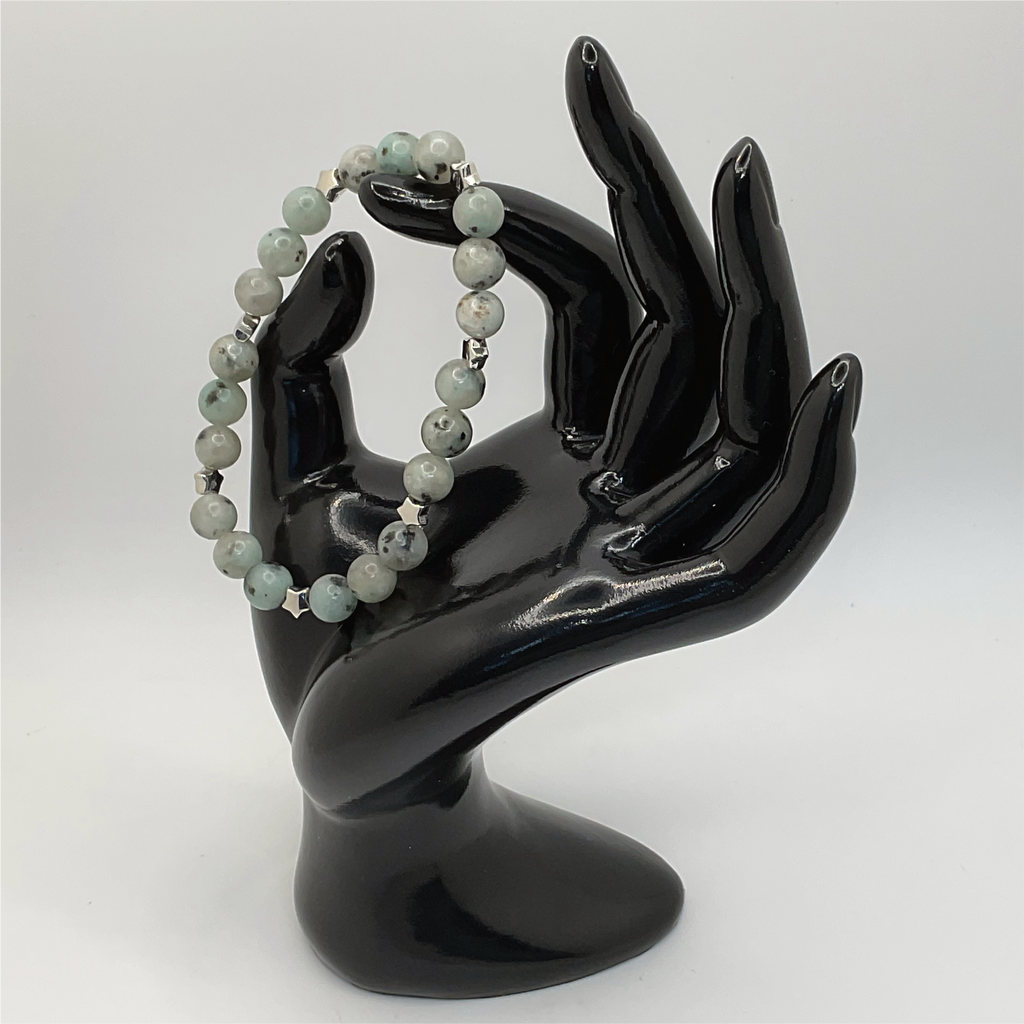 Kiwi Stone Bracelet with Silver Star Spacers