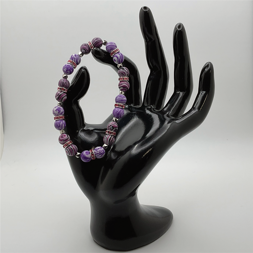 Pulsera de Ágata Vena de Dragón Púrpura con Separadores de Cristal Plateados