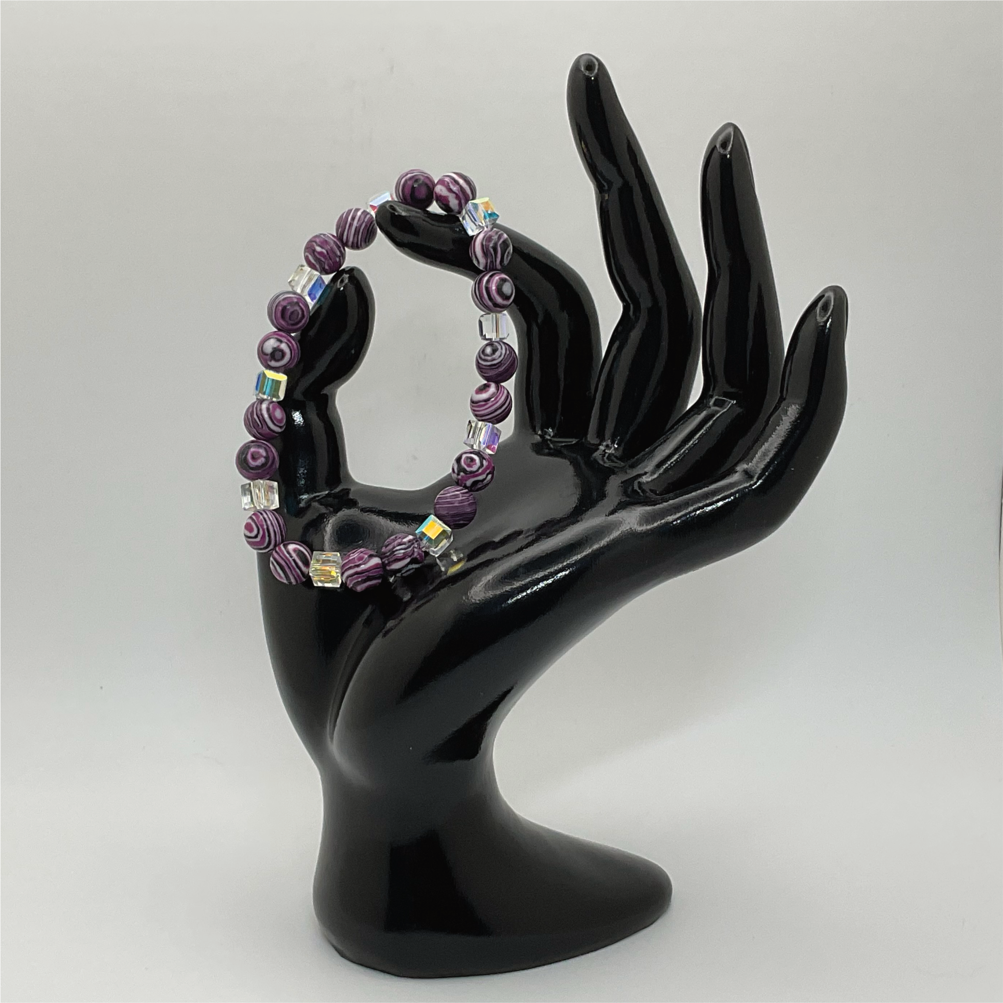 Purple Dragon Vein Agate Bracelet with Crystal Spacers