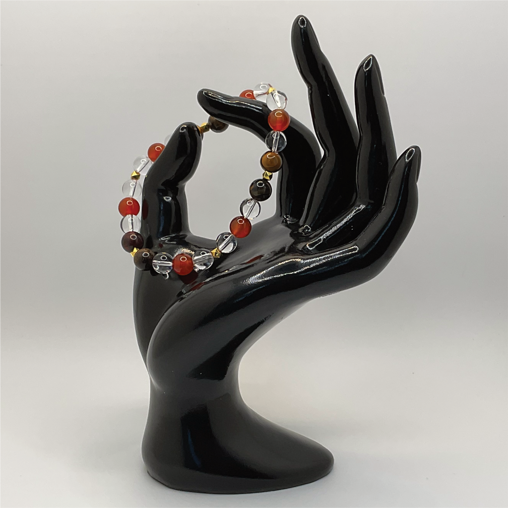 Carnelian Agate Tiger's Eye Clear Quartz Bracelet with Gold Spacers