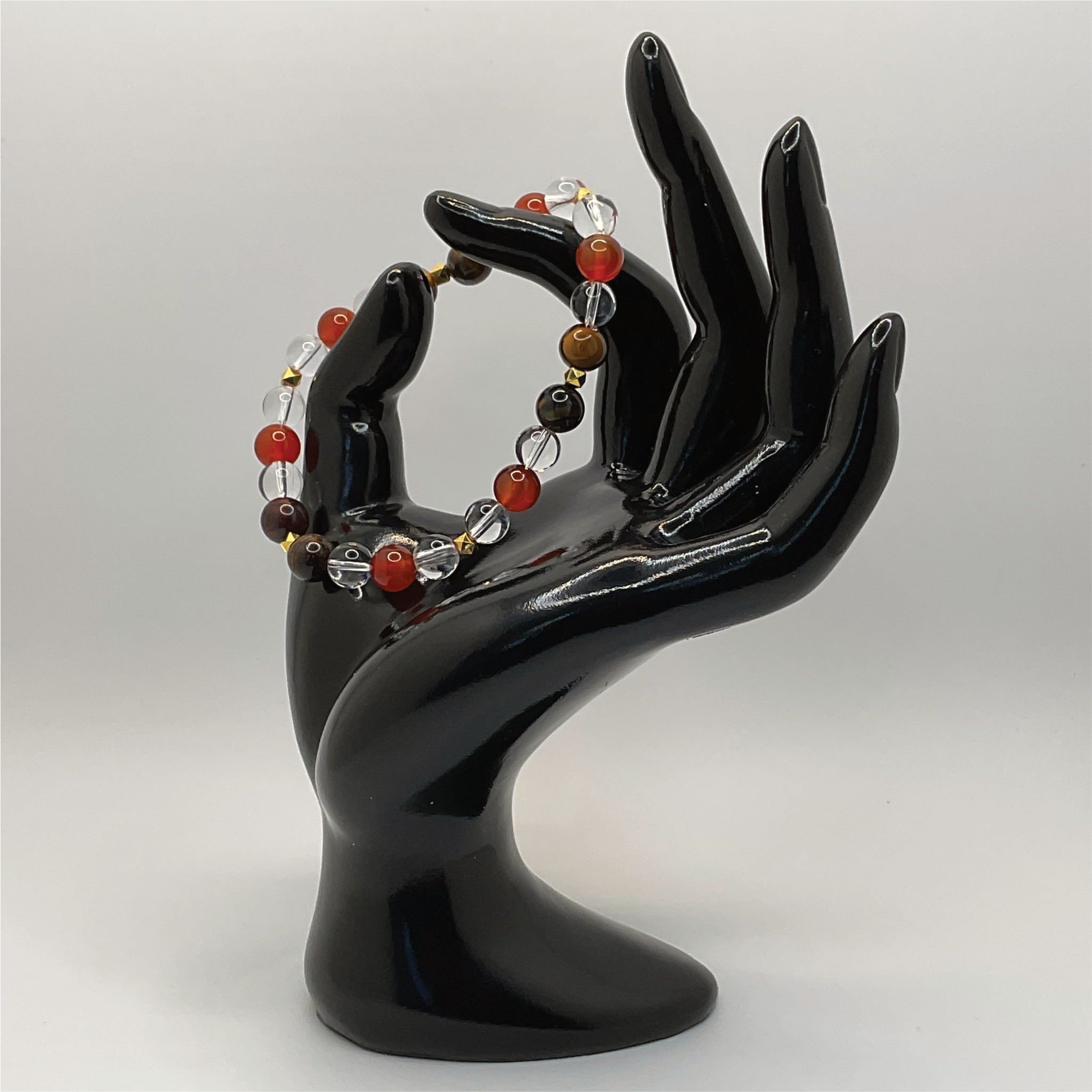 Carnelian Agate Tiger's Eye Clear Quartz Bracelet with Gold Spacers