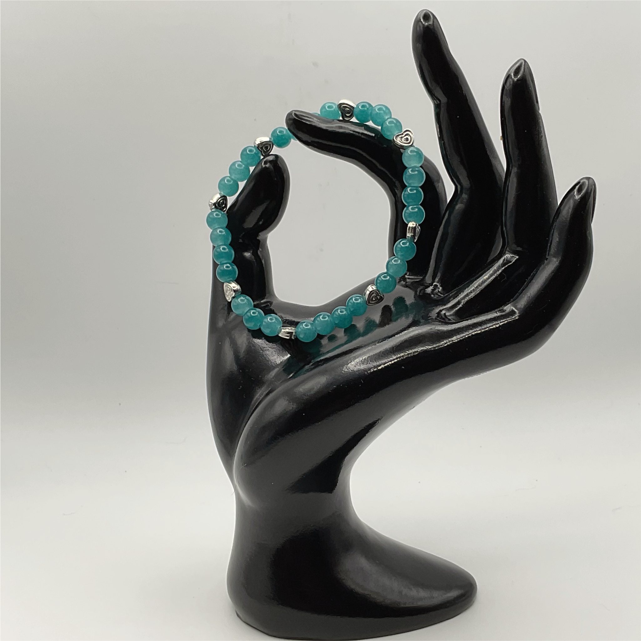 Teal Glass Bracelet with Silver Flower Spacers