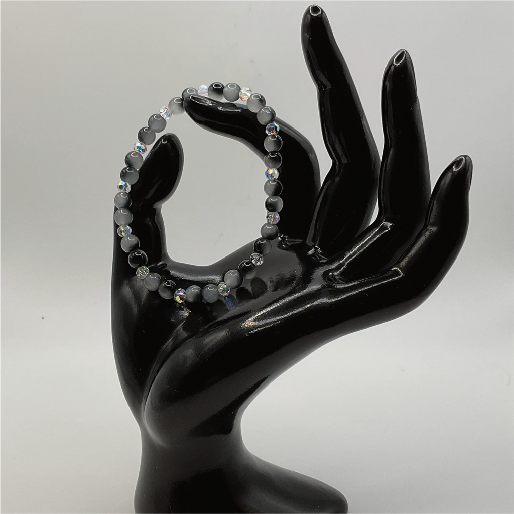 Grey Black Glass Bracelet with Crystal Spacers