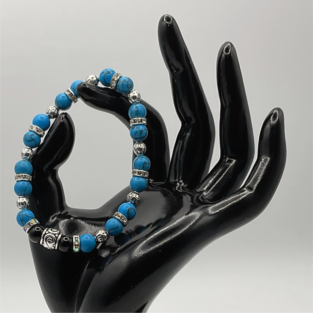 Blue Howlite Black Agate with Silver Tone Spacers
