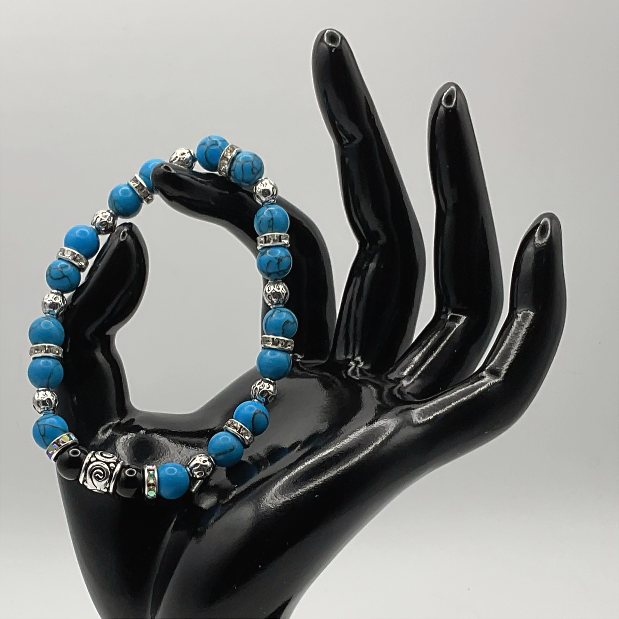 Blue Howlite Black Agate with Silver Tone Spacers