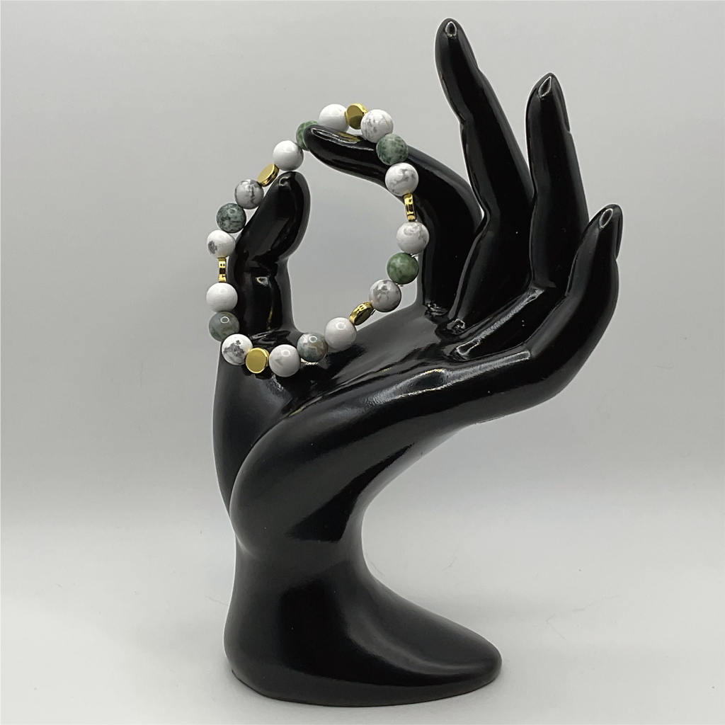 Magnesite Green Jasper Bracelet with Gold Tone Disc Spacers