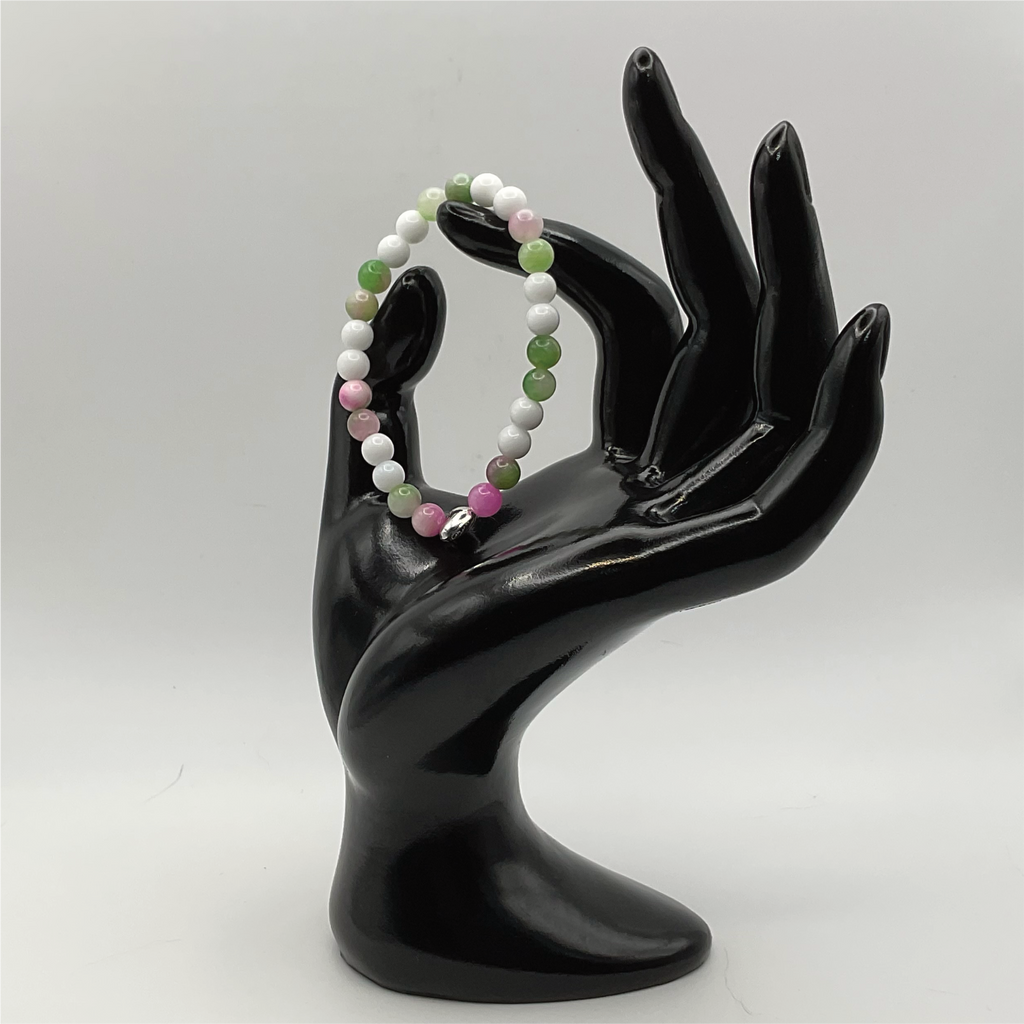 14.5 cm (5.7") Jadeite Hyalite Opal Silver Heart Bracelet