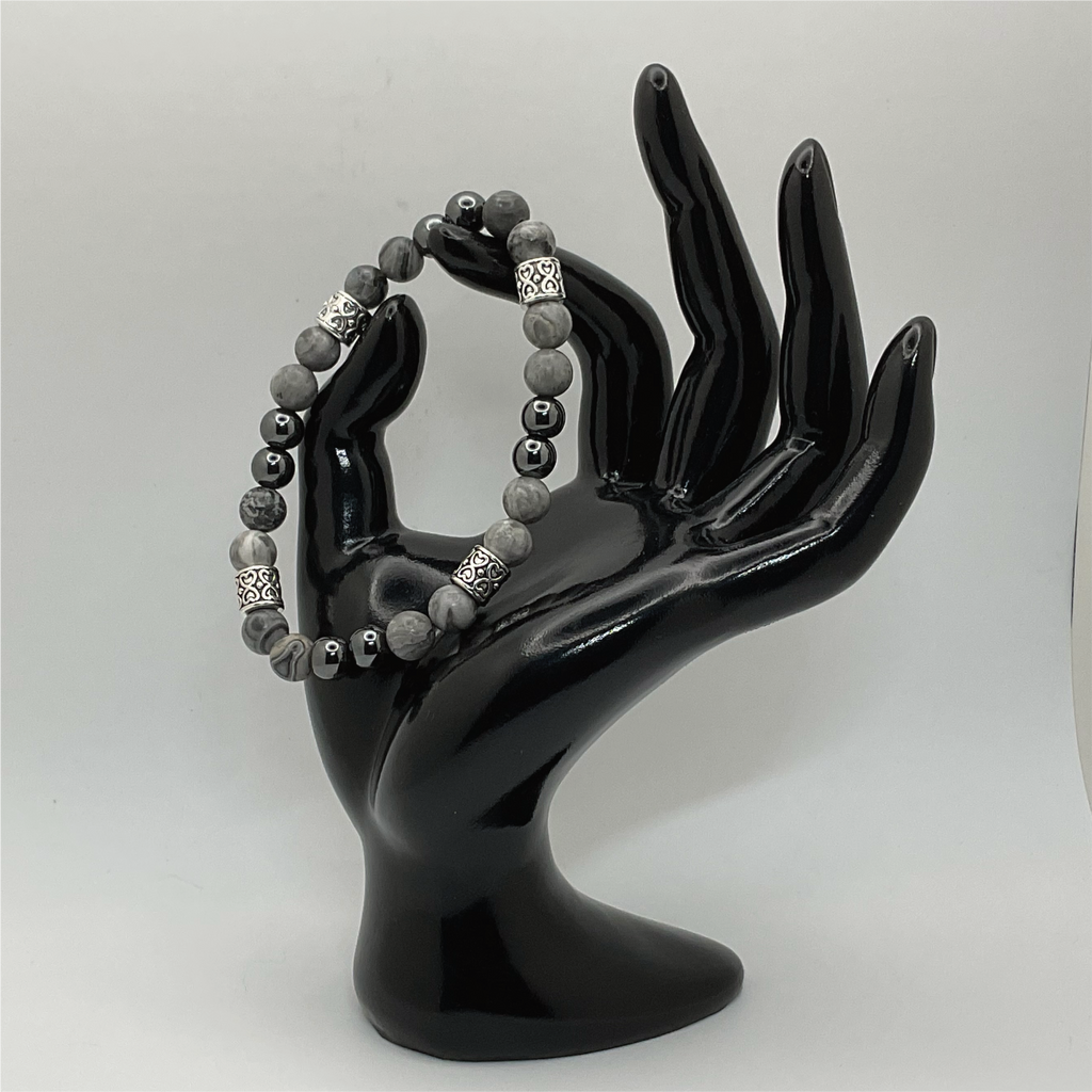 Grey Magnesite Hematite Bracelet with Silver Spacers