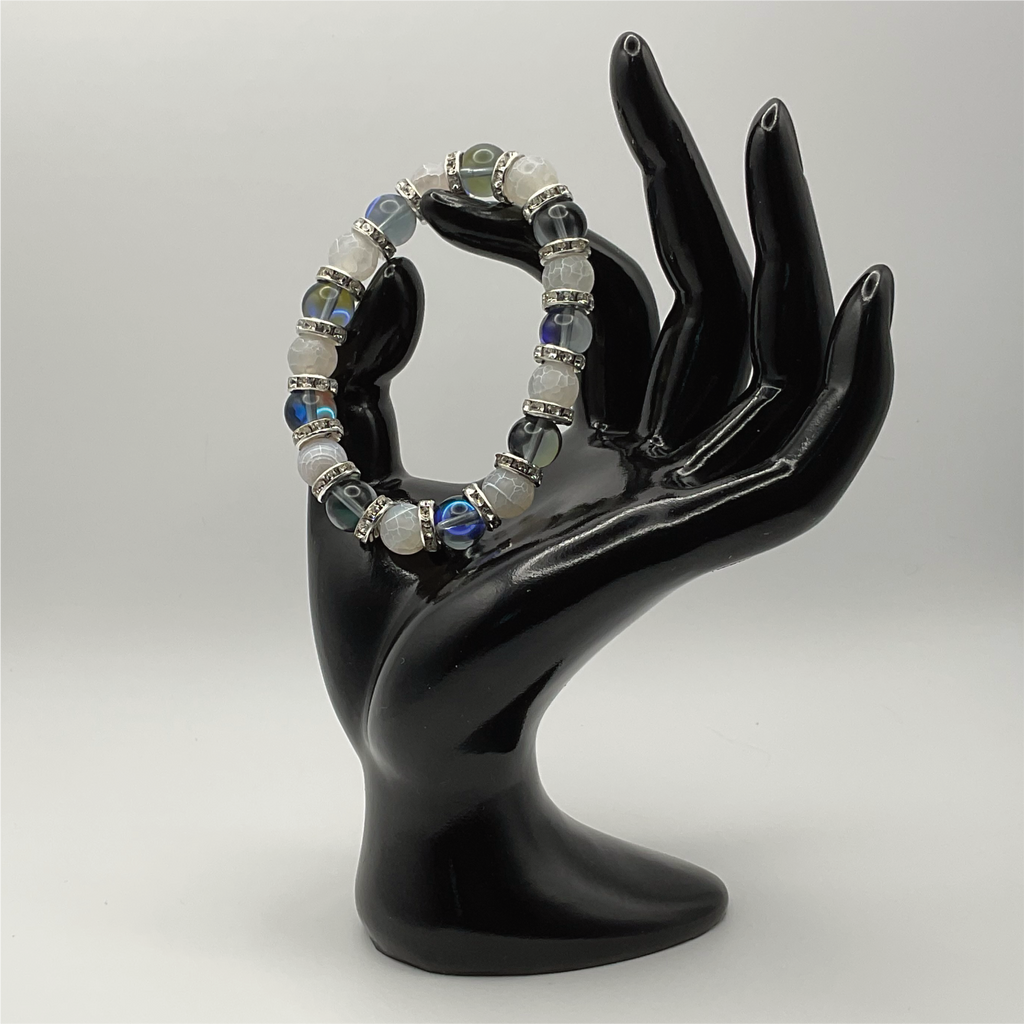 Blue Obsidian Dragon Vein Bracelet with Silver Tone Spacers