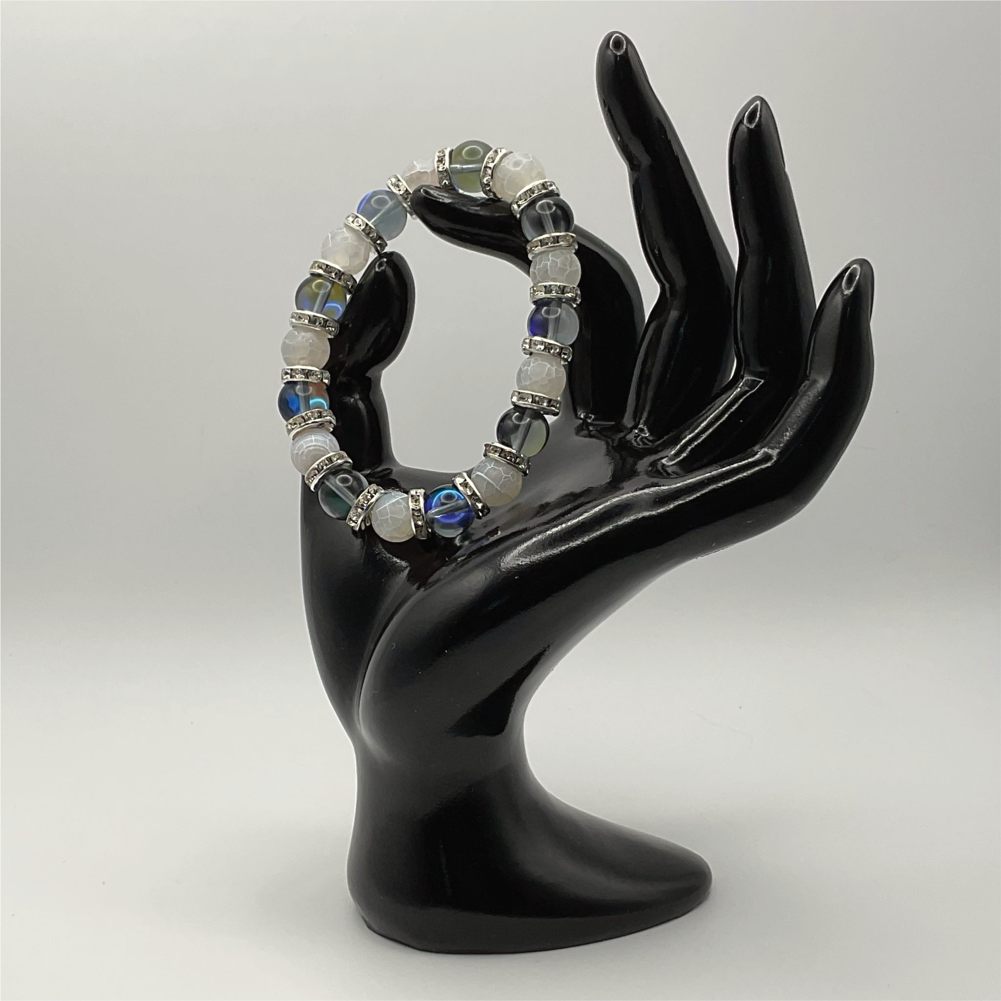 Blue Obsidian Dragon Vein Bracelet with Silver Tone Spacers