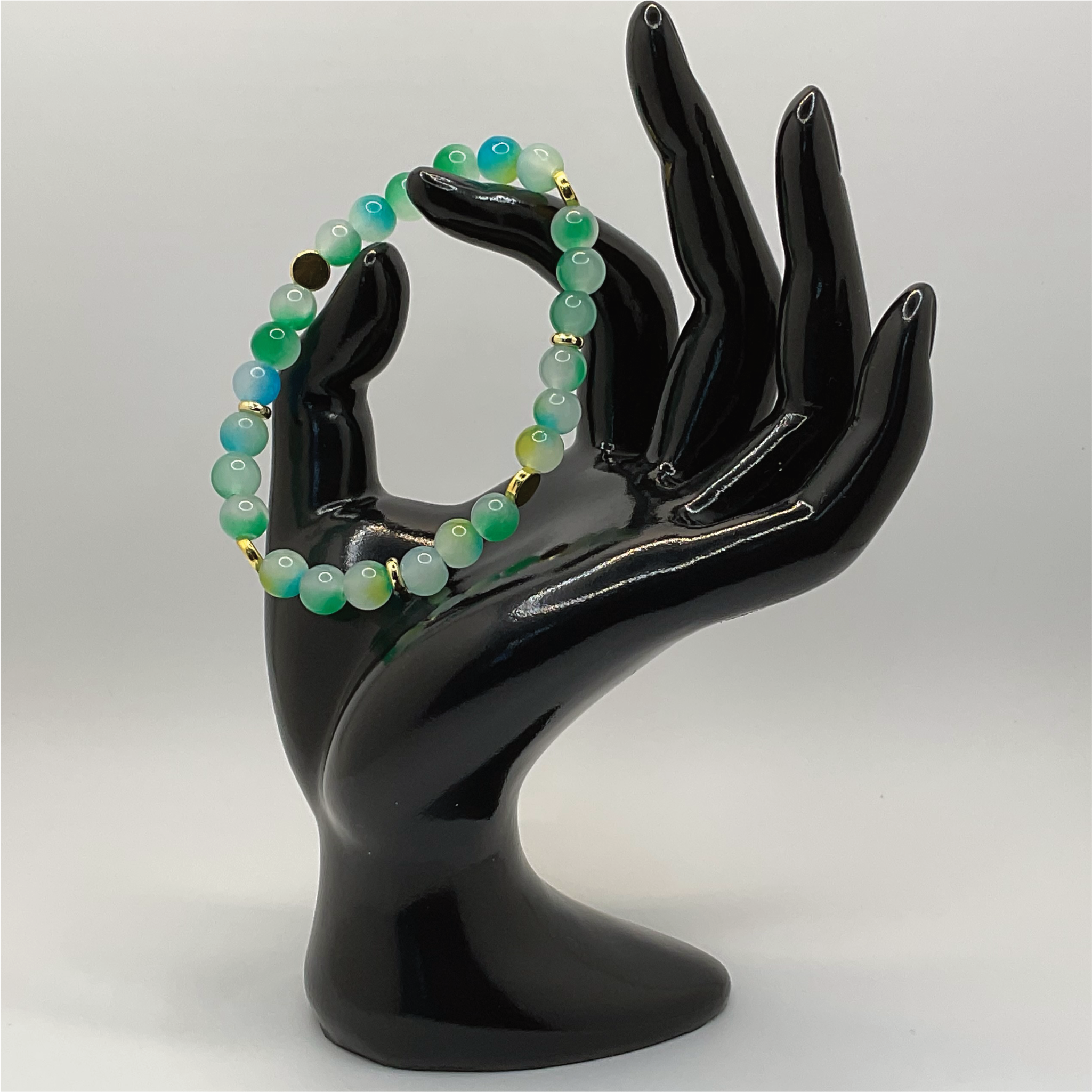 Green Chalcedony Bracelet with Gold Star Spacers