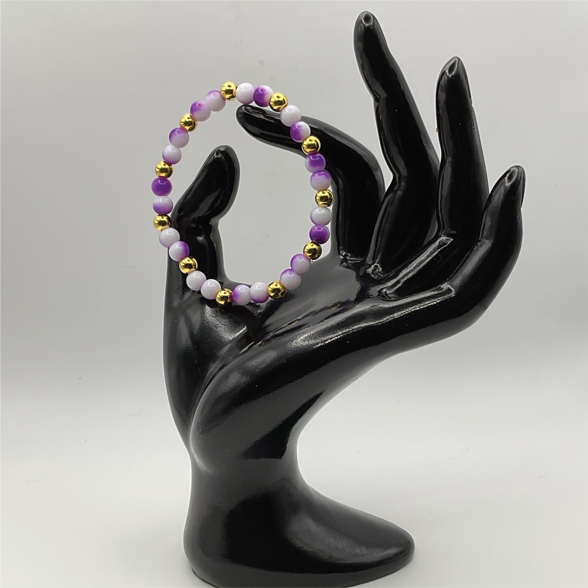 Purple White Glass Bracelet with Gold Spacers