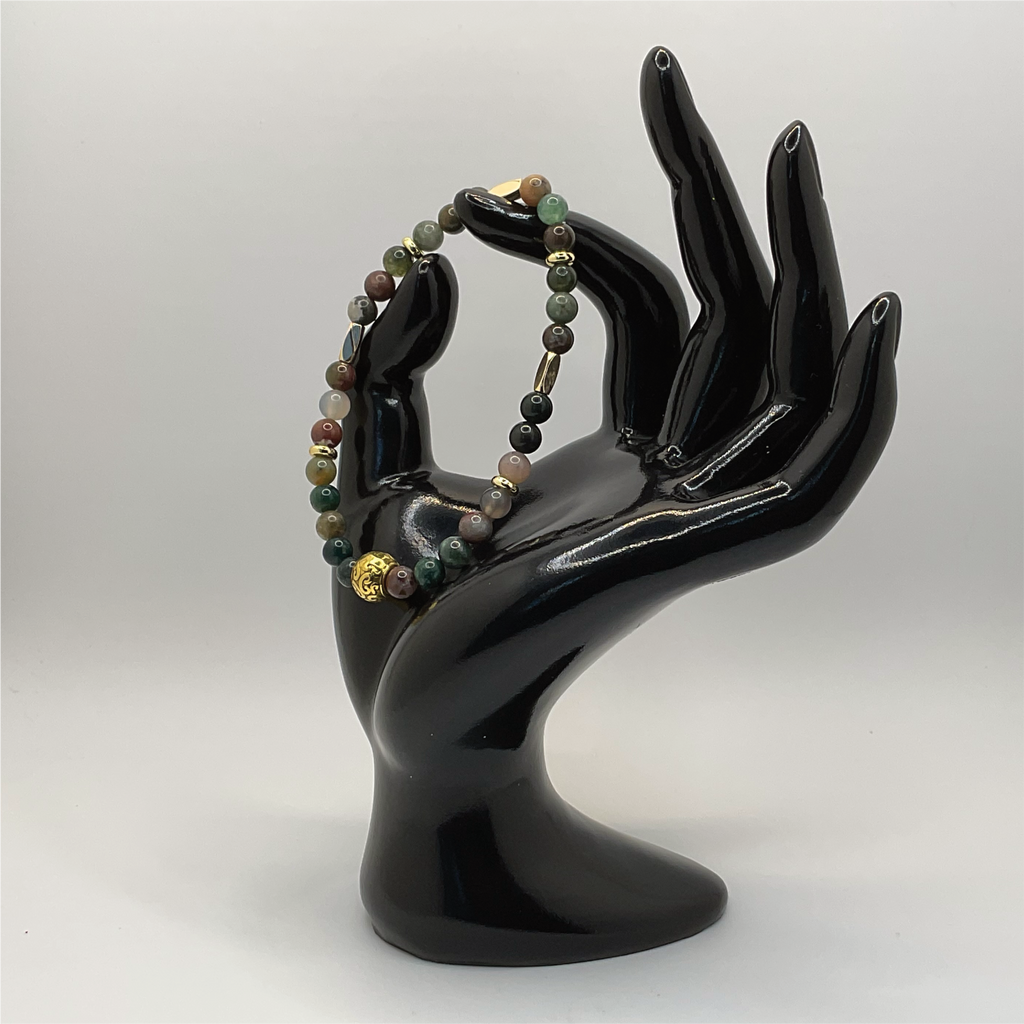 Moss Agate Bracelet with Gold Spacers
