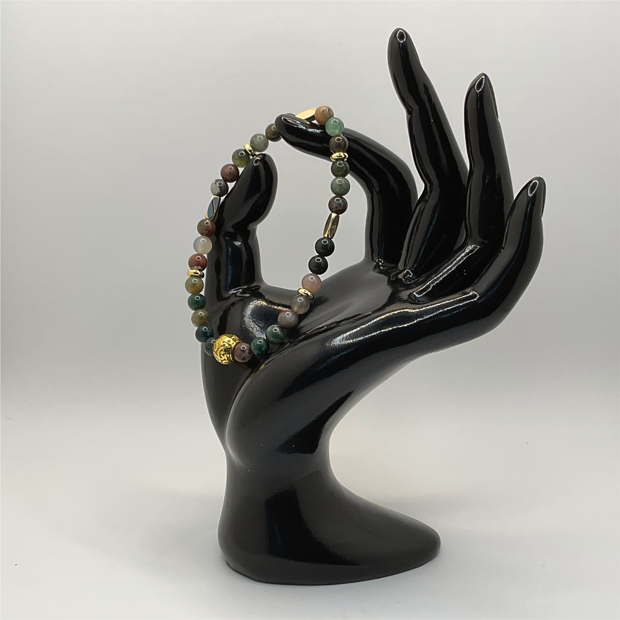 Moss Agate Bracelet with Gold Spacers