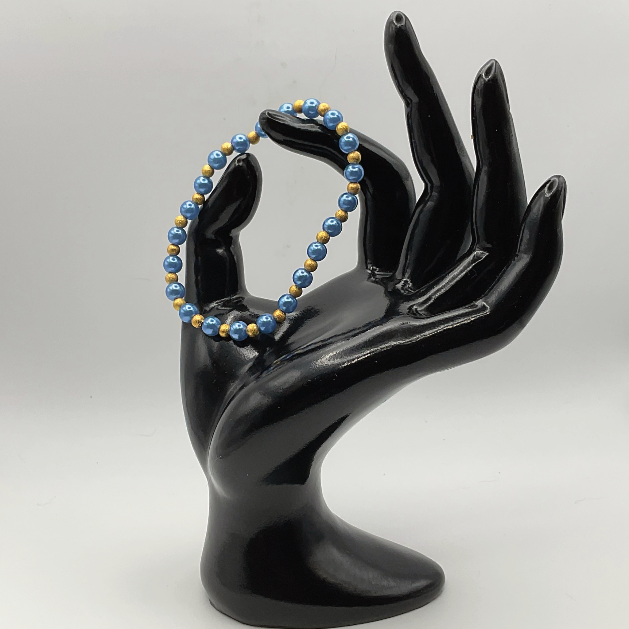 Blue Glass Bracelet with Tiny Gold Spacers