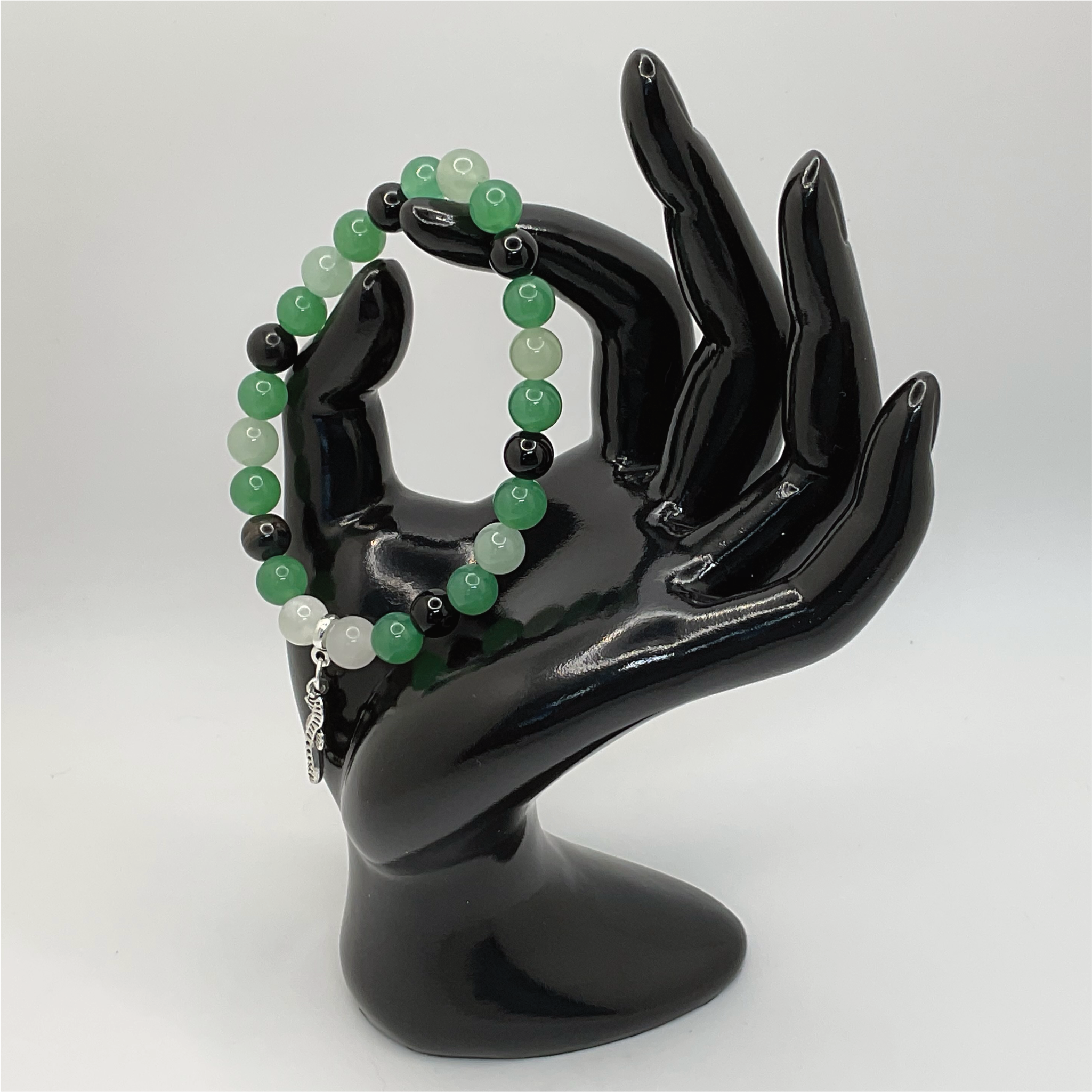 Green Chalcedony Black Agate Seahorse Charm Bracelet