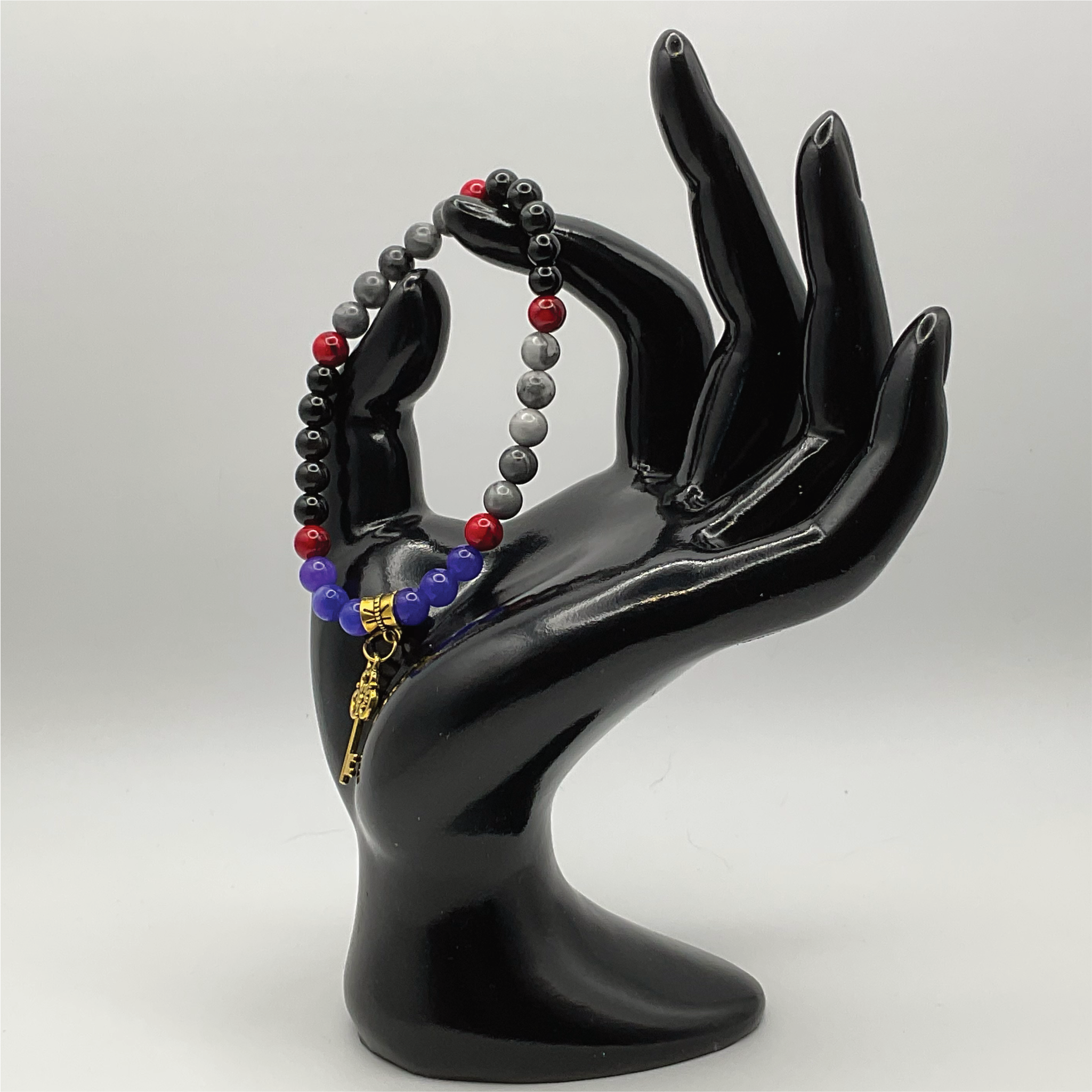 Sodalite Black Agate Amethyst Carnelian Key Charm Bracelet