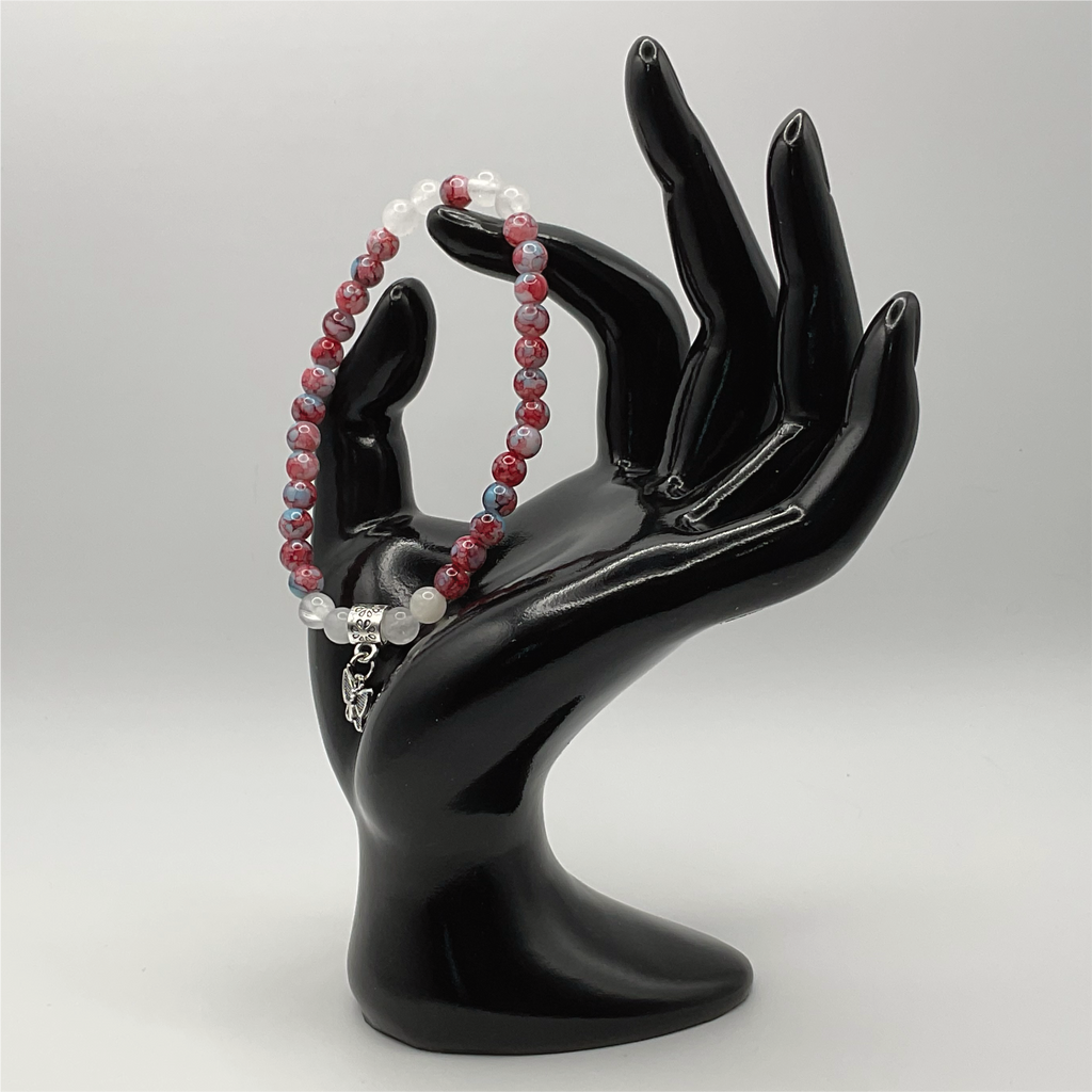 Blue-Red Dragon Agate Milk Quartz Butterfly Charm Bracelet