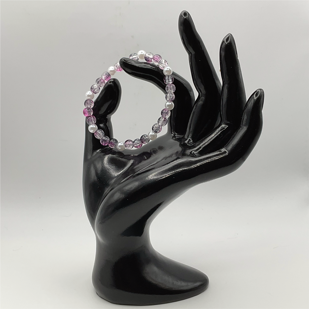 14.5 cm (5.7") Purple Gray Crackle Bracelet with Pearl Spacers