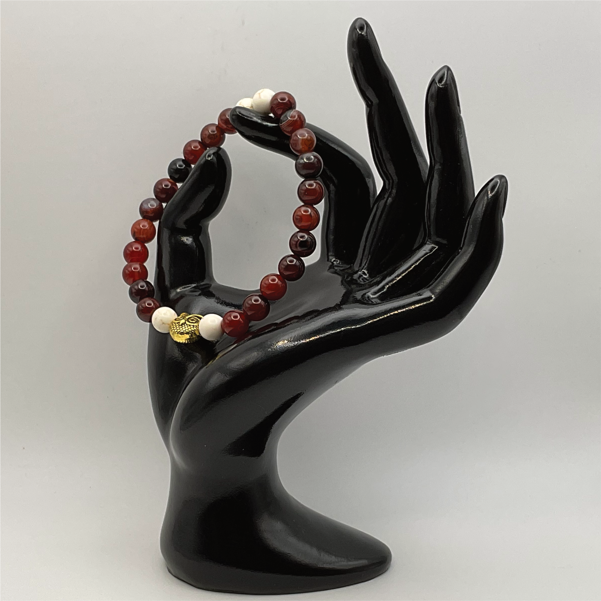 Carnelian Agate Magnesite Owl Charm Bracelet