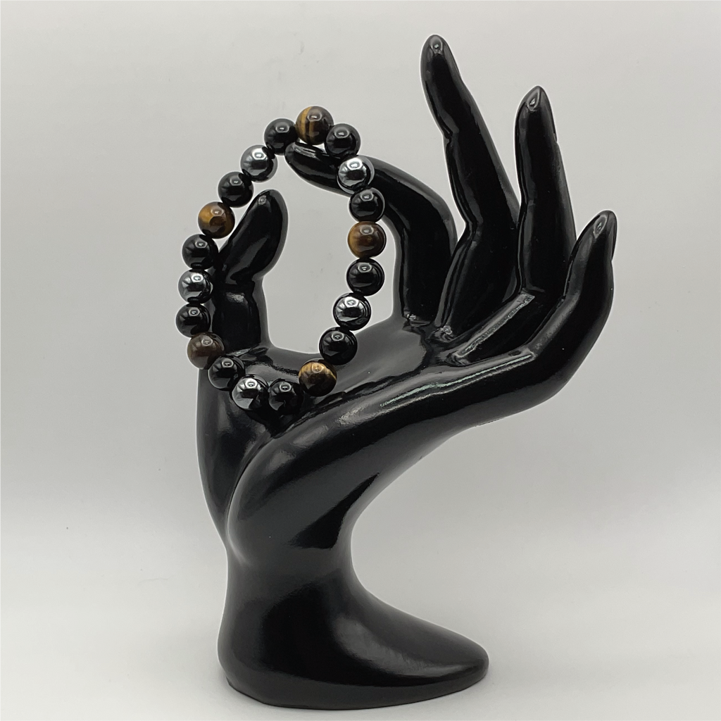 Pulsera de hematita, obsidiana negra y ojo de tigre