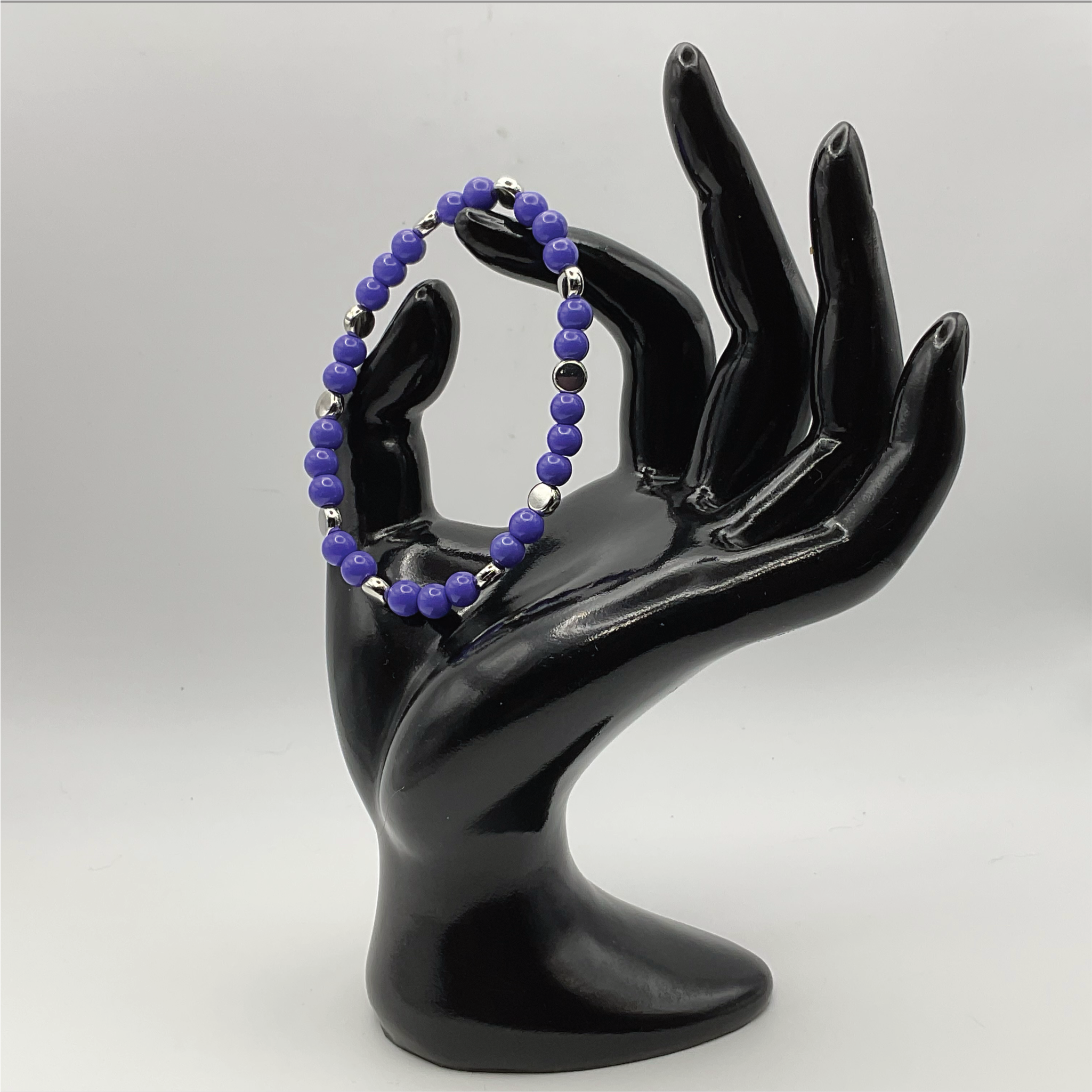 Purple Glass Bracelet with Silver Disc Spacers
