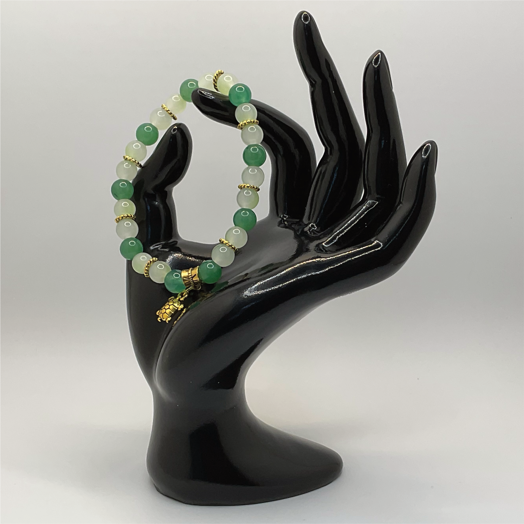 Green Chalcedony Turtle Charm Bracelet with Gold Spacers