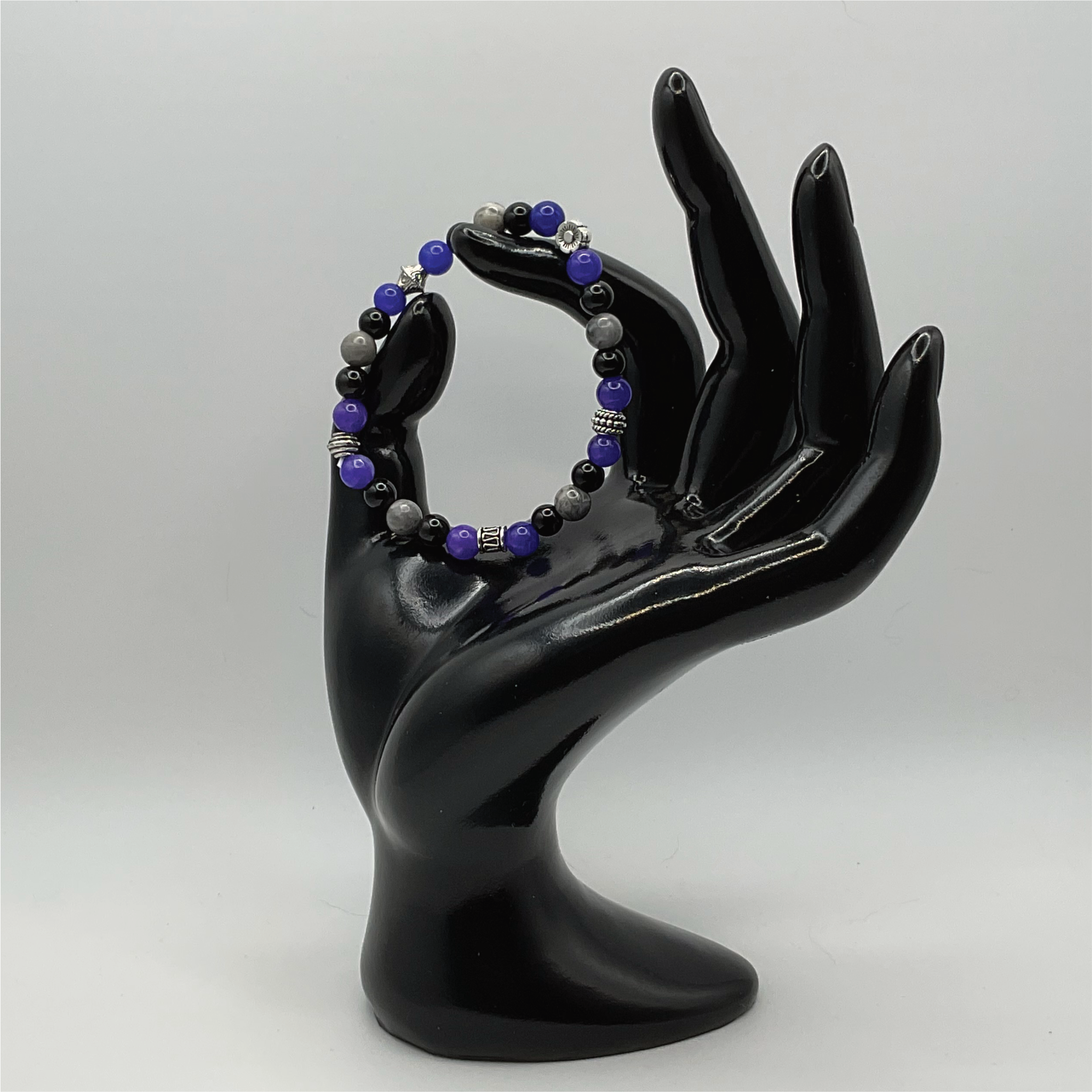 Magnesite Amethyst Black Agate Bracelet with Silver Tone Spacers