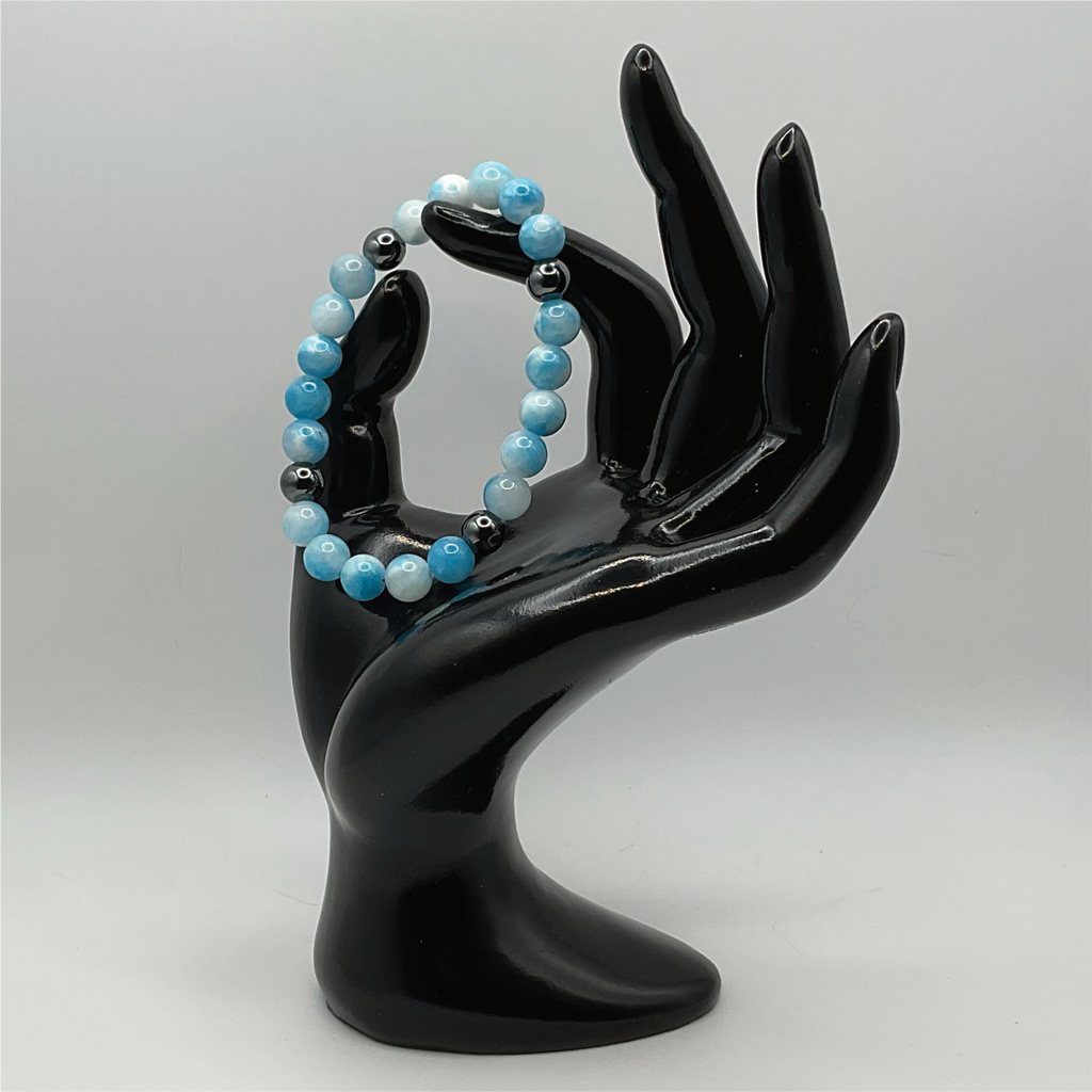 Blue Dragon Vein Agate Hematite Bracelet