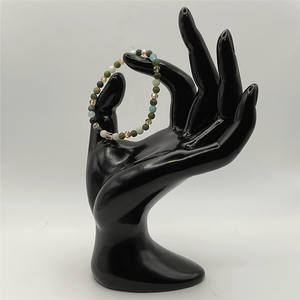 14.5 cm (5.7") Green Chalcedony Serpentine Amber Crystal Bracelet