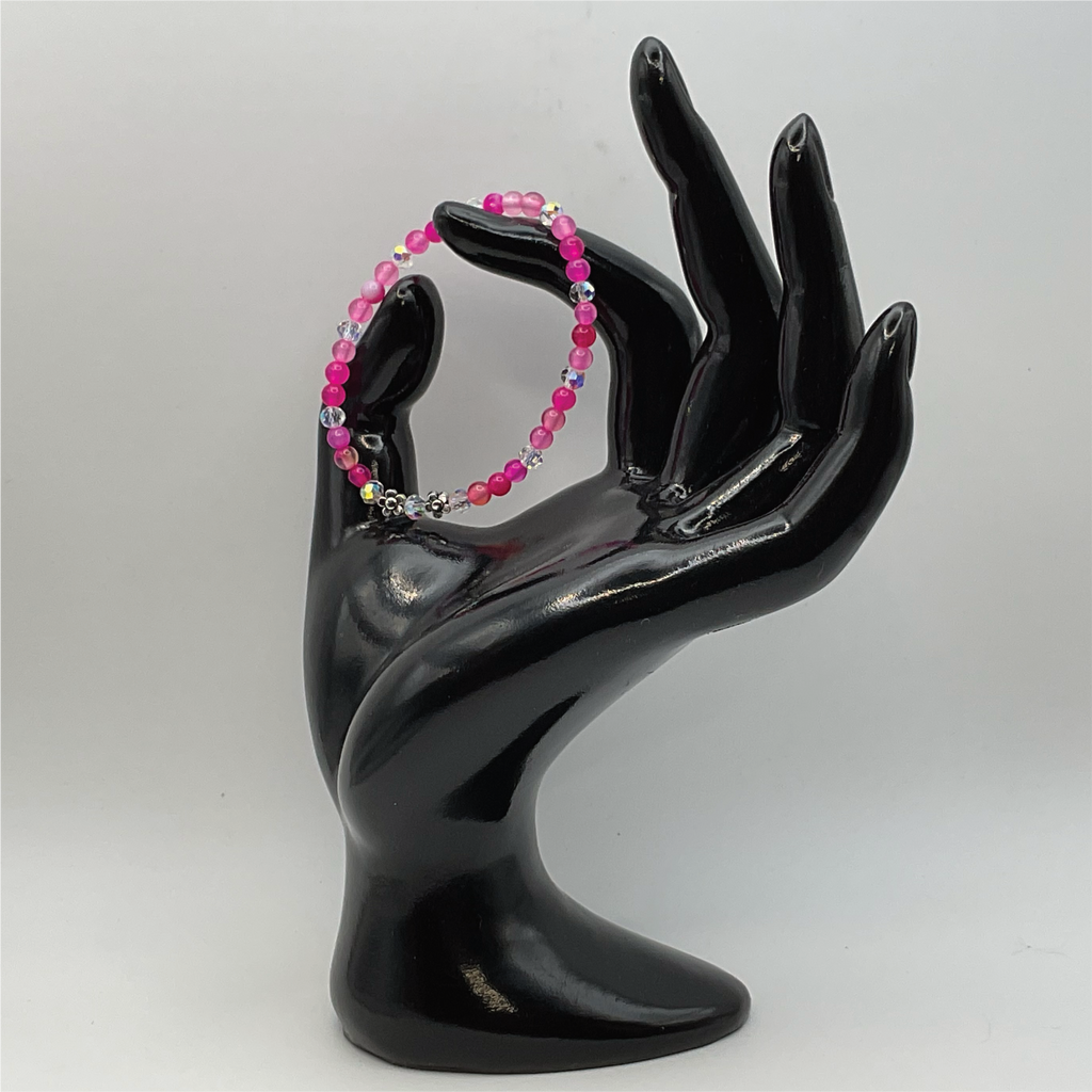 15 cm (5.9") Rose Quartz Pink Dragon Vein Silver Butterfly Bracelet with Crystal Spacers