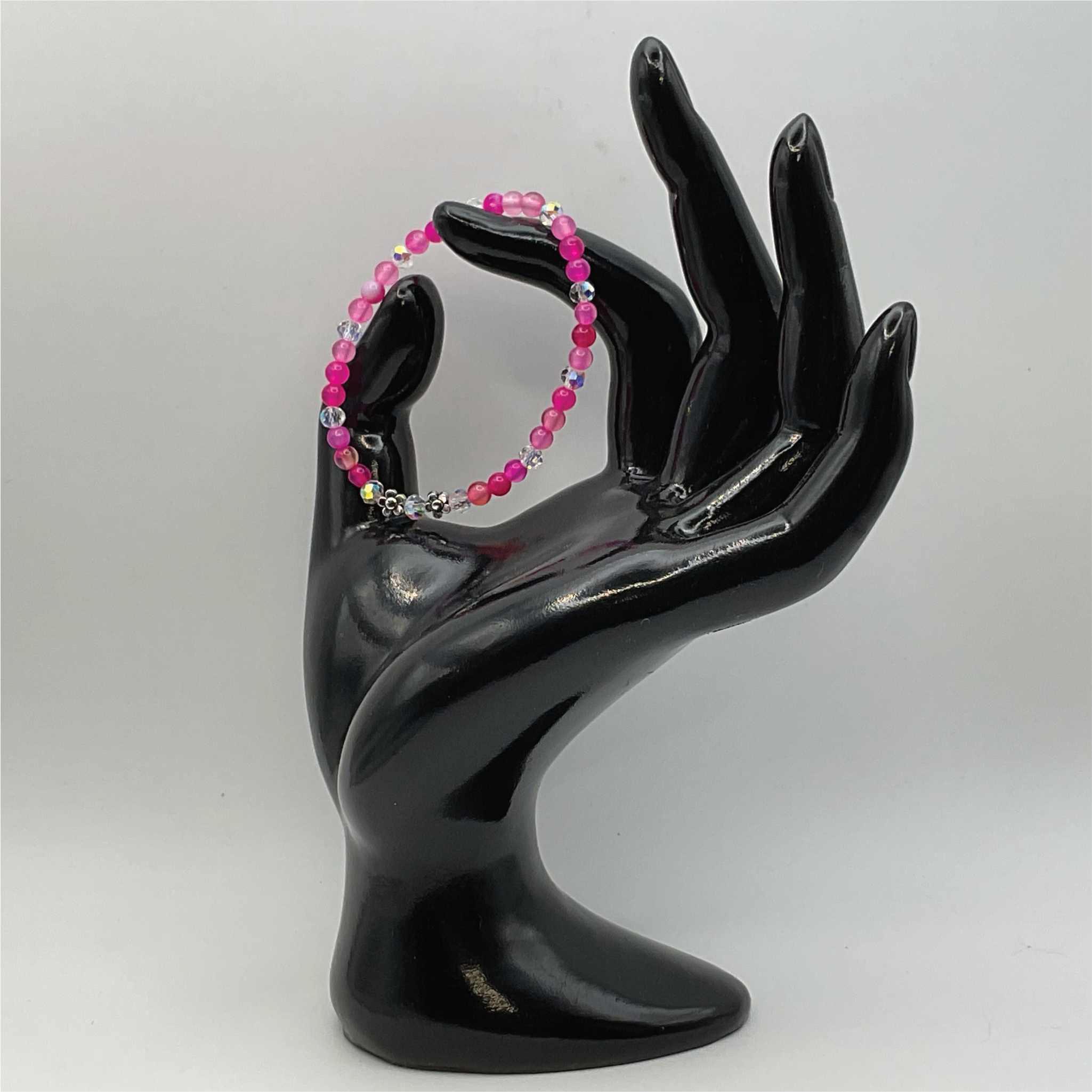 15 cm (5.9") Rose Quartz Pink Dragon Vein Silver Butterfly Bracelet with Crystal Spacers