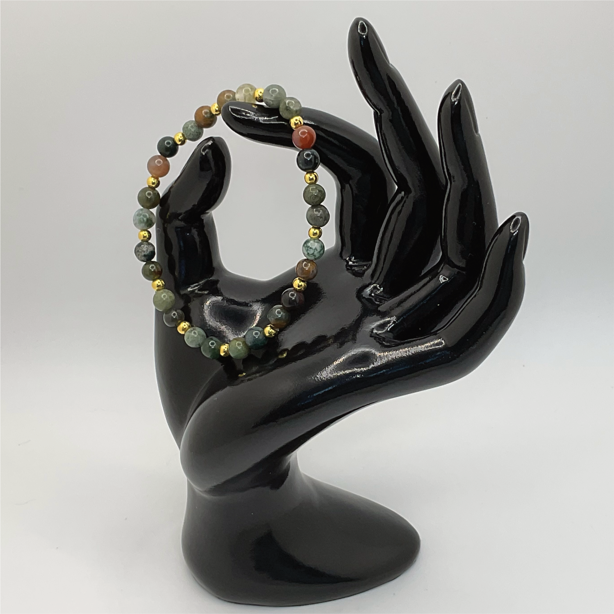 Moss Agate Bracelet with Gold Spacers