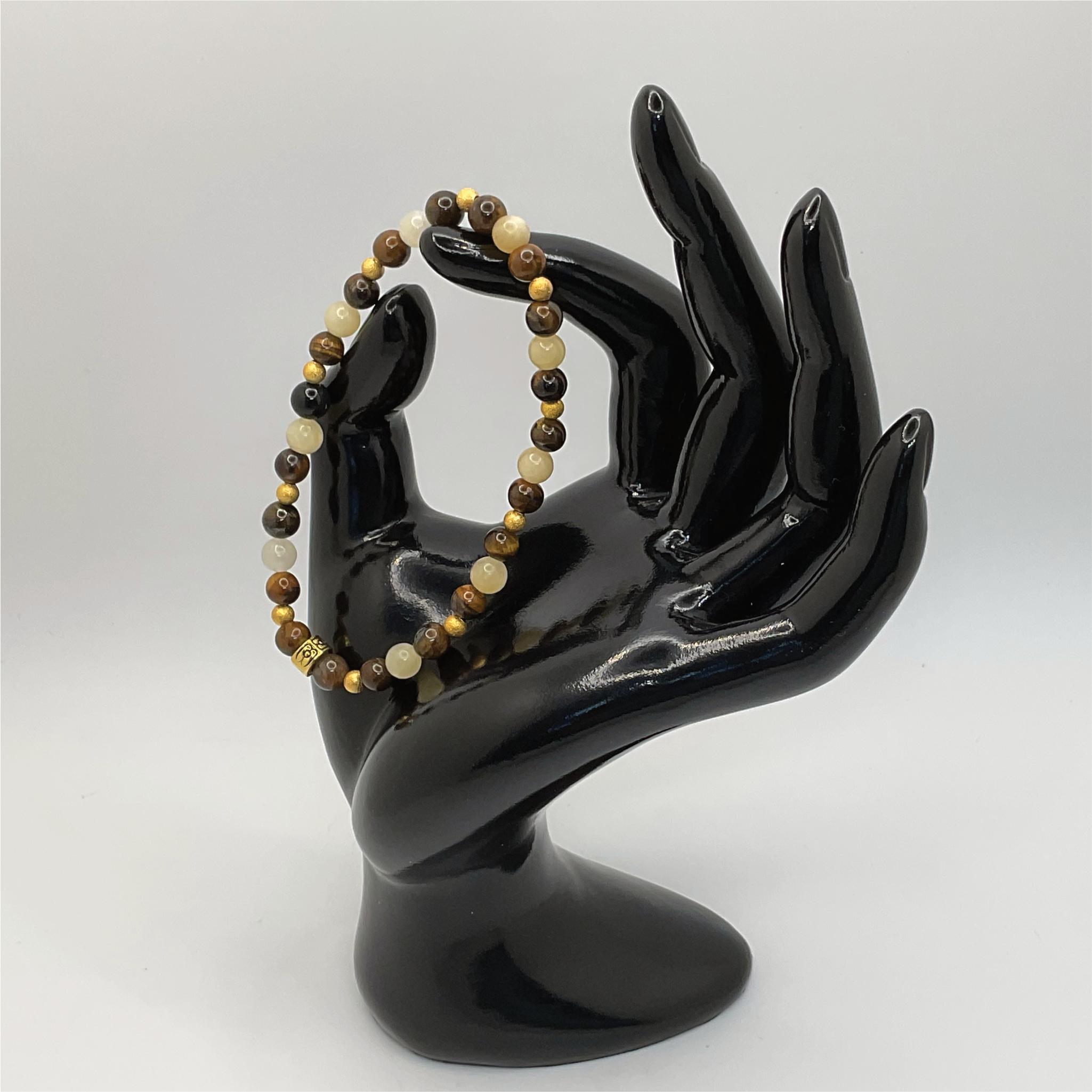 Tiger's Eye Oriental Agate Bracelet with Gold Spacers