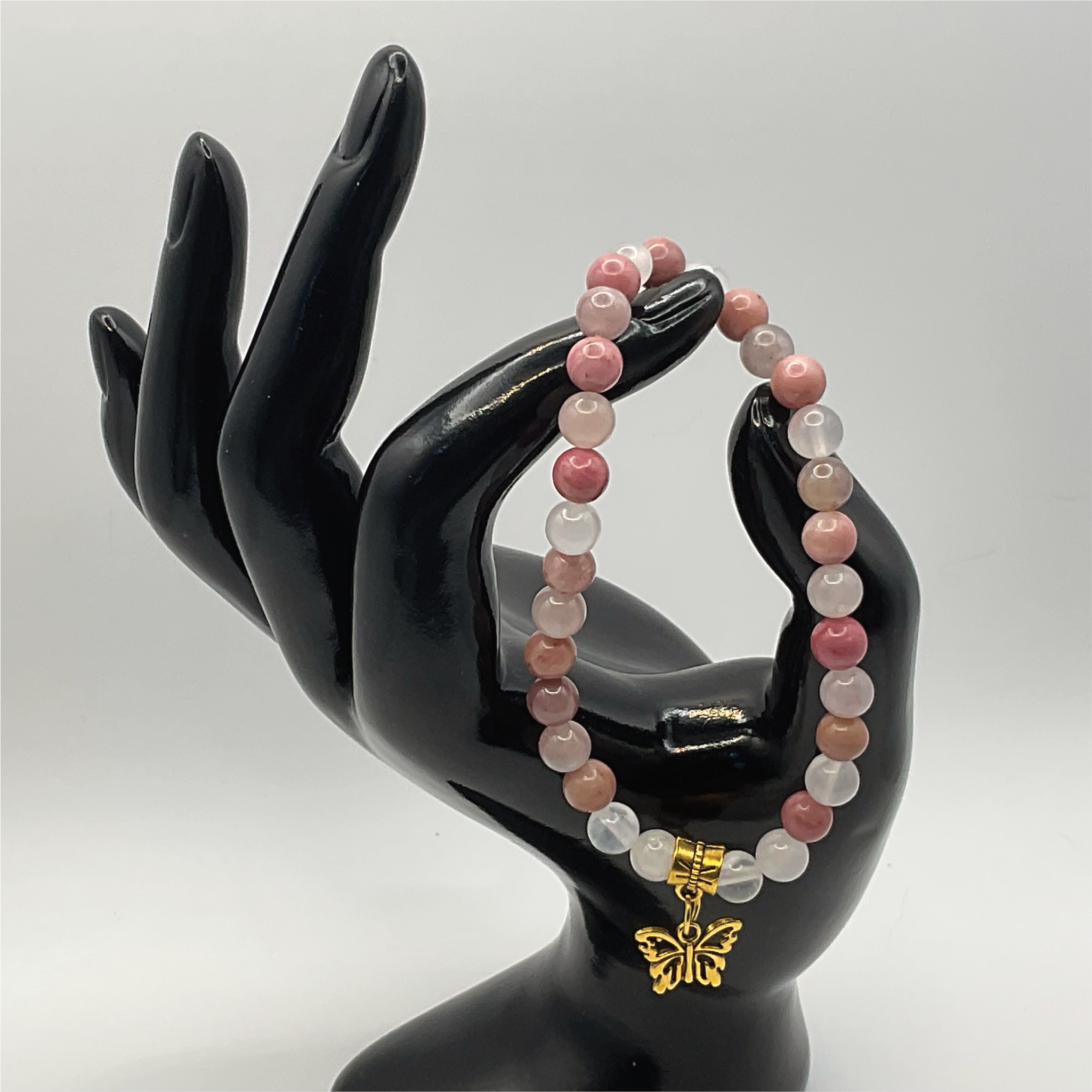 Rose Quartz Milky Quartz Butterfly Charm Bracelet