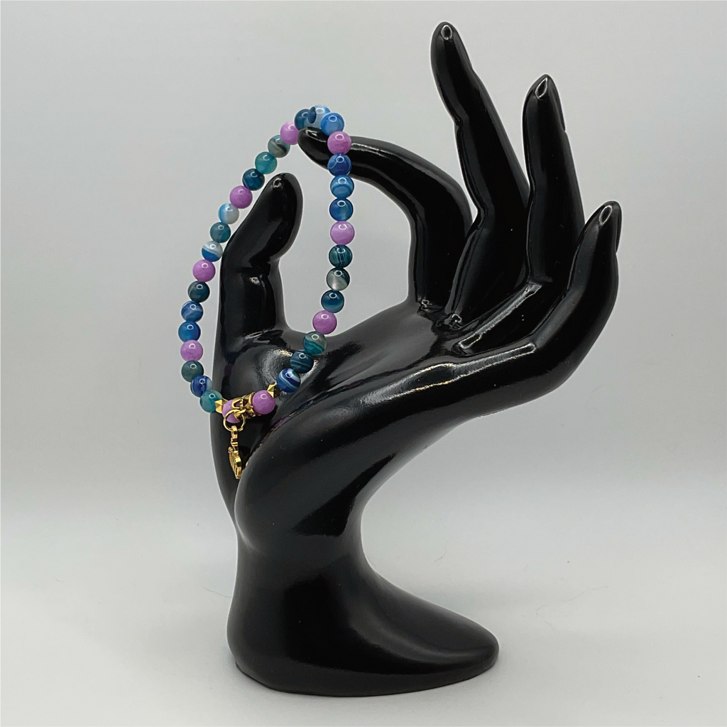 Multicolored Dragon Vein Agate Crown Charm Bracelet with Gold Tone Spacers