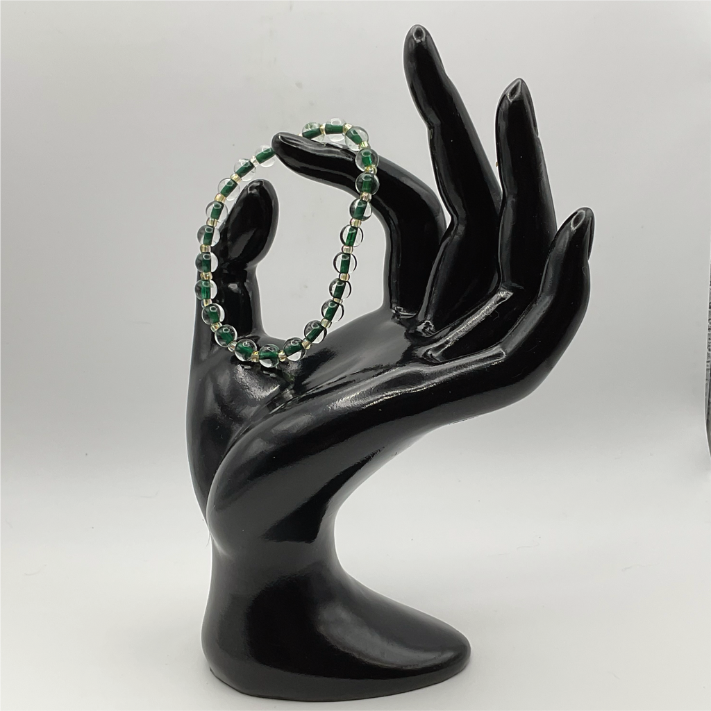 15.5 cm (6.1") Crystal Green Bracelet with Champagne Spacers