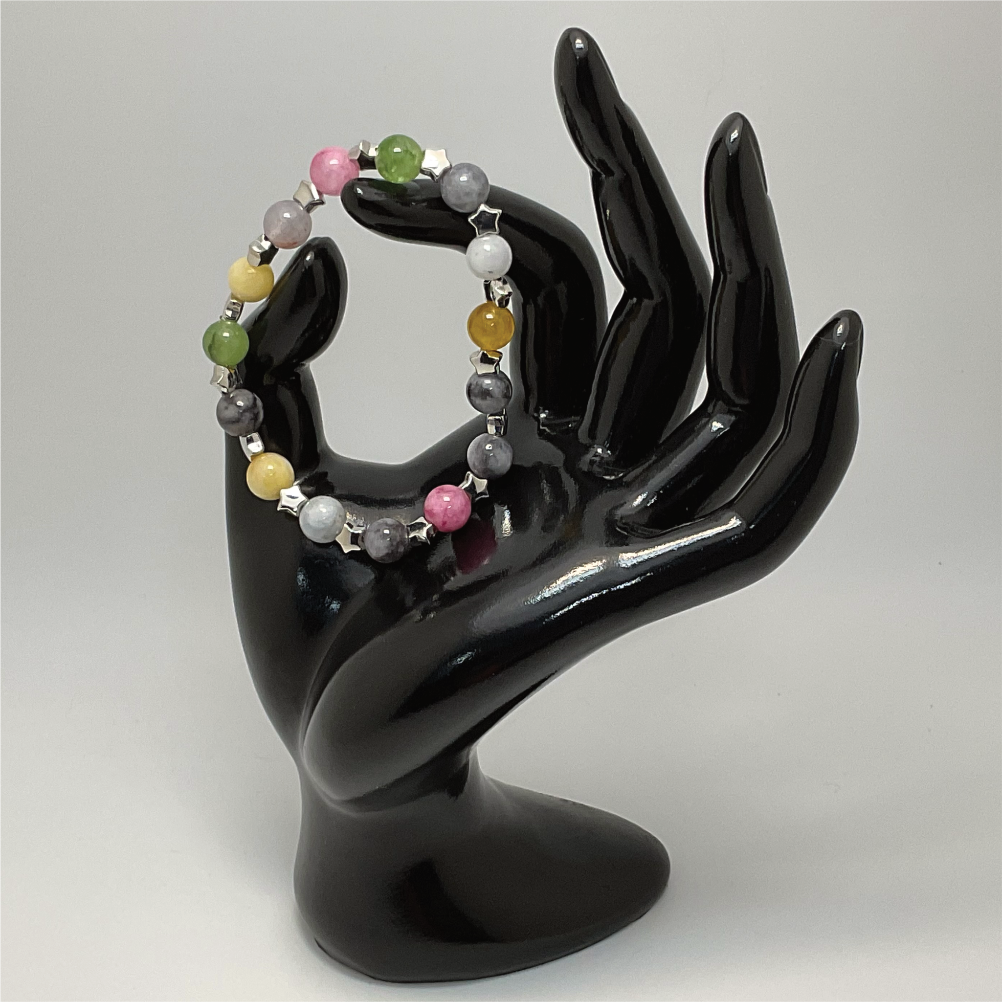 Pulsera de turmalina Elbaíta con espaciadores de estrella de plata