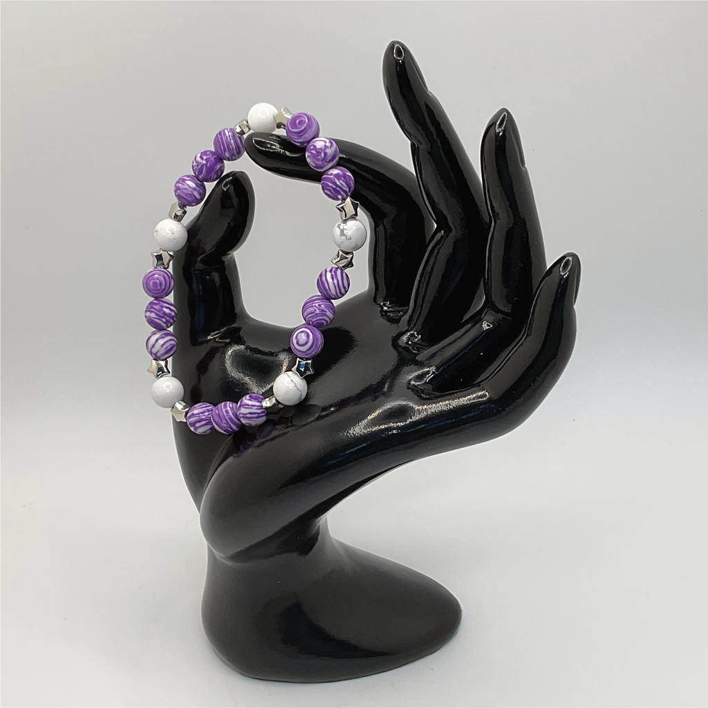 Purple Dragon Vein Milky Quartz Bracelet with Silver Star Spacers