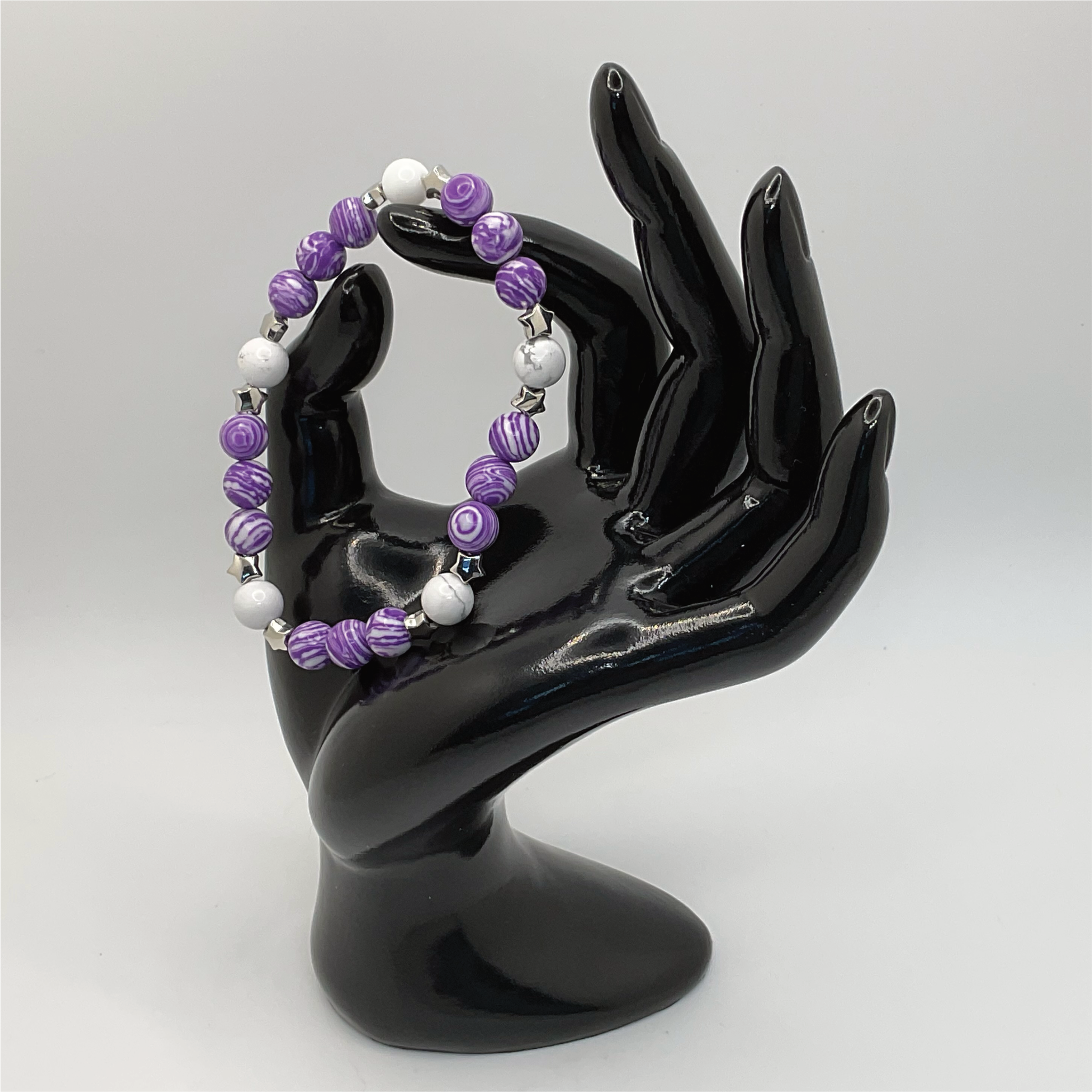 Purple Dragon Vein Milky Quartz Bracelet with Silver Star Spacers