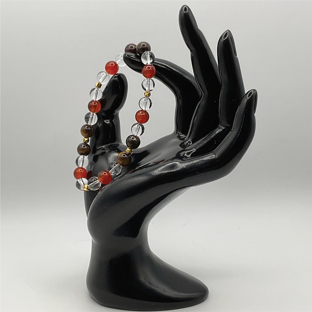 Carnelian Agate Tiger's Eye Clear Quartz Bracelet with Gold Tone Spacers