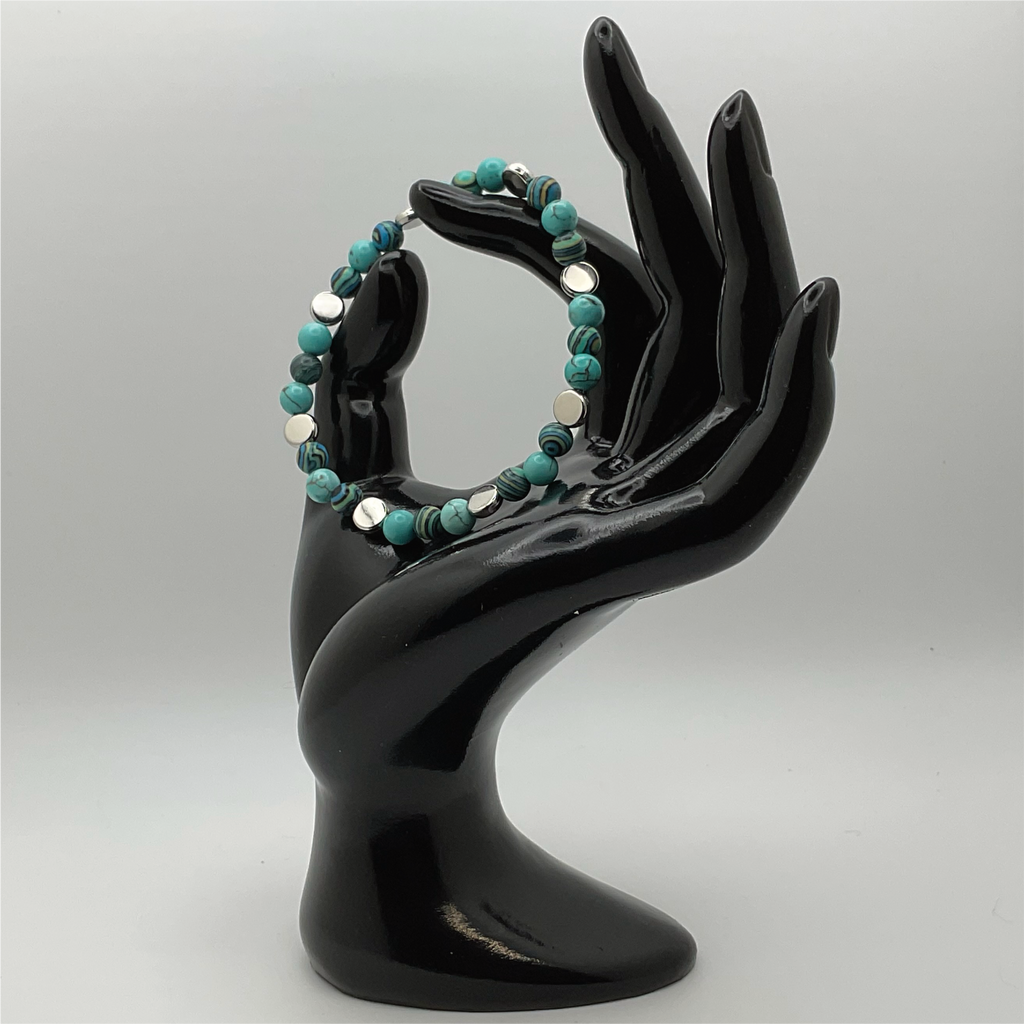 Blue Howlite Blue Magnesite Bracelet with Silver Disc Spacers