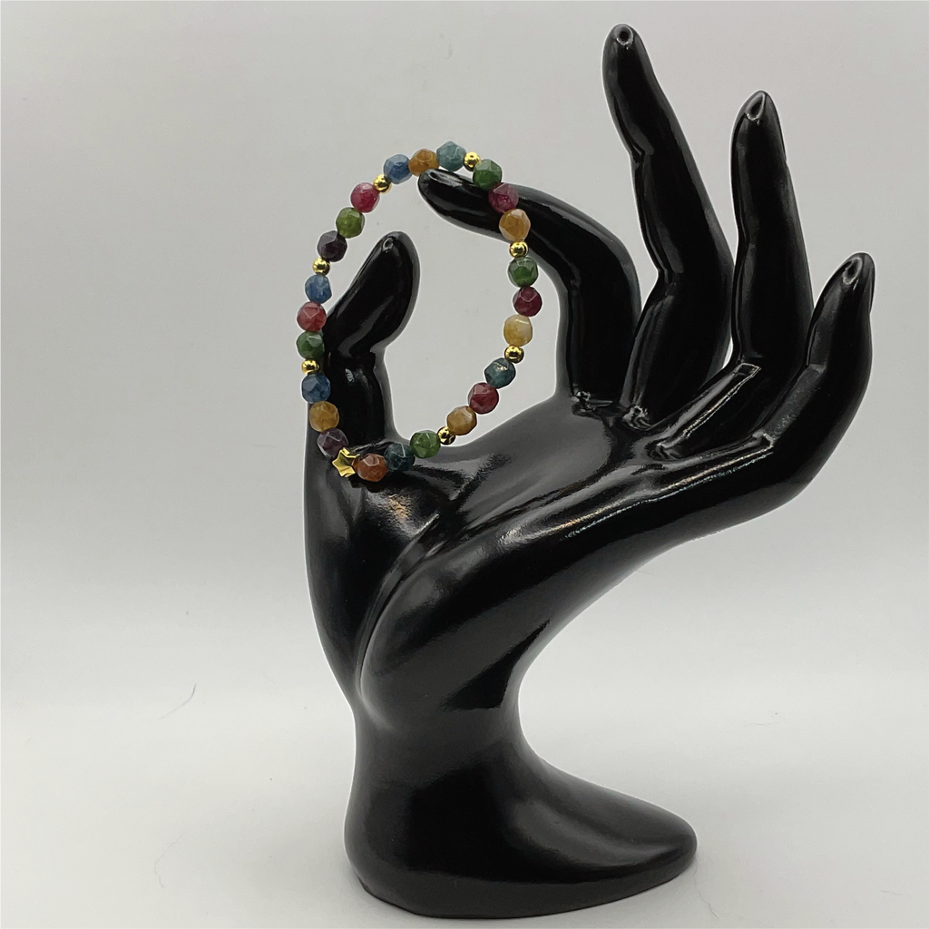 15 cm (5.9") Multi Colored Elbaite Gold Star Bracelet with Gold Spacers