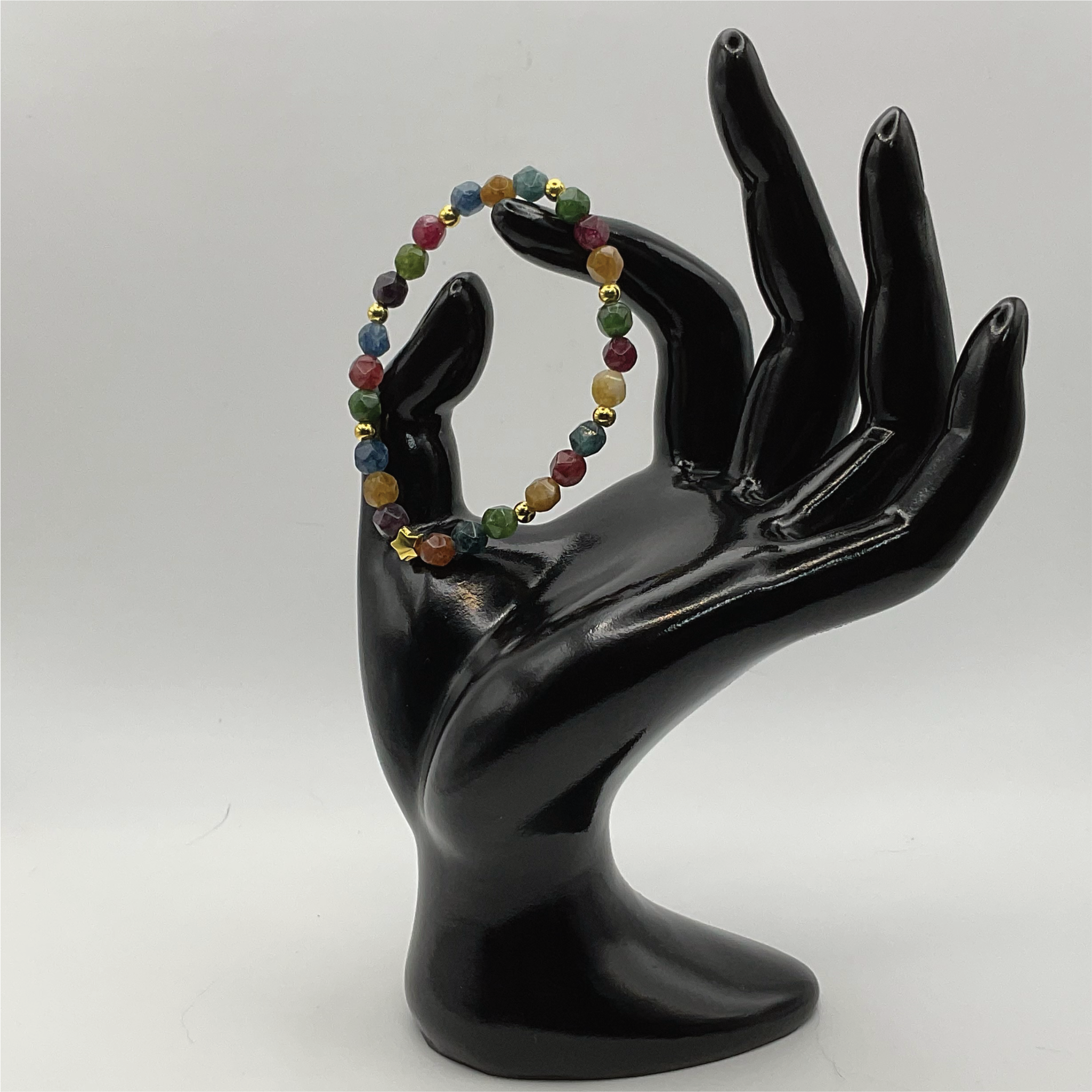 15 cm (5.9") Multi Colored Elbaite Gold Star Bracelet with Gold Spacers